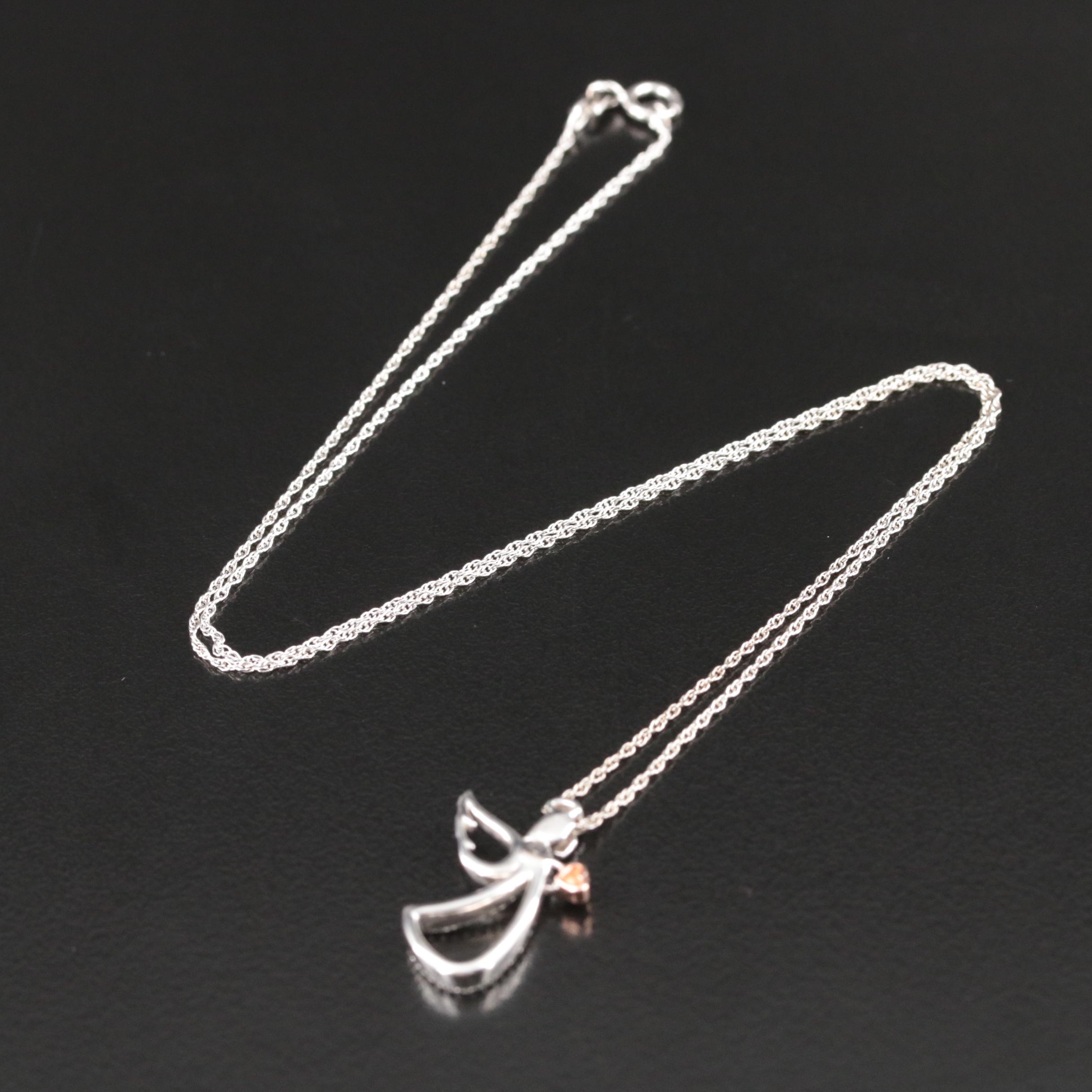 Sterling Diamond Angel Pendant Necklace