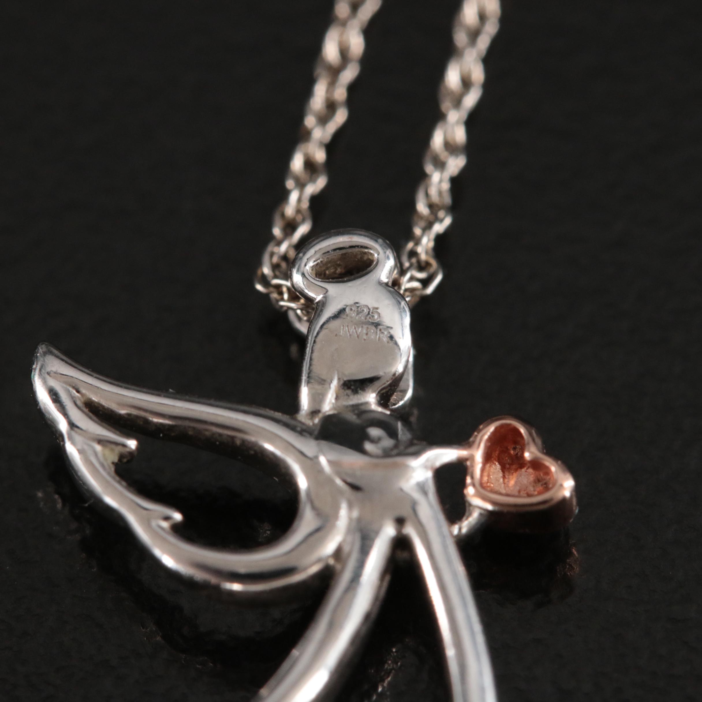 Sterling Diamond Angel Pendant Necklace
