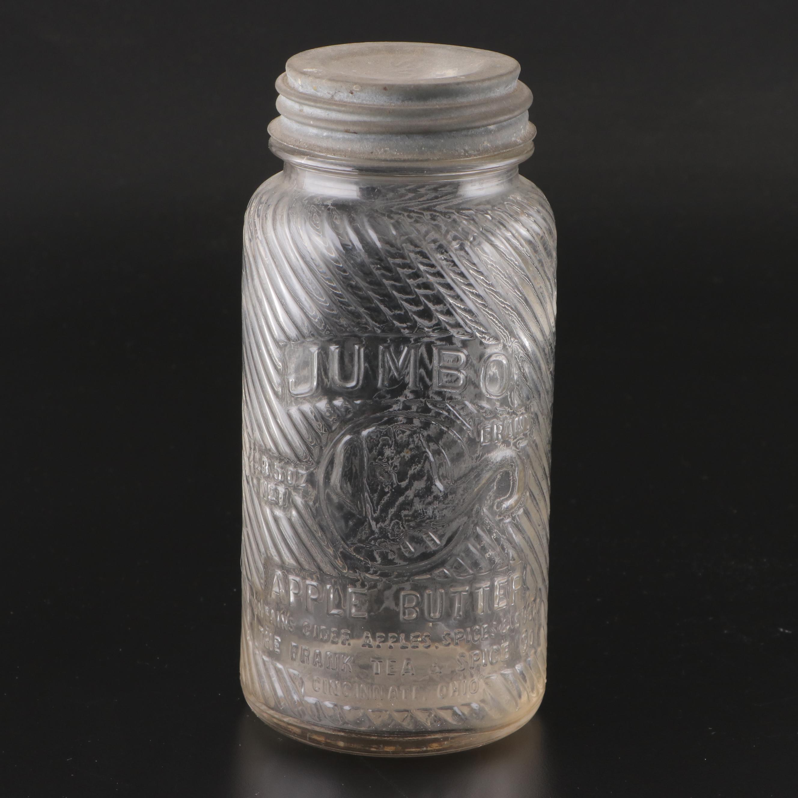 Jumbo Peanut Butter and Apple Butter Glass Jars, Early to Mid-20th Century