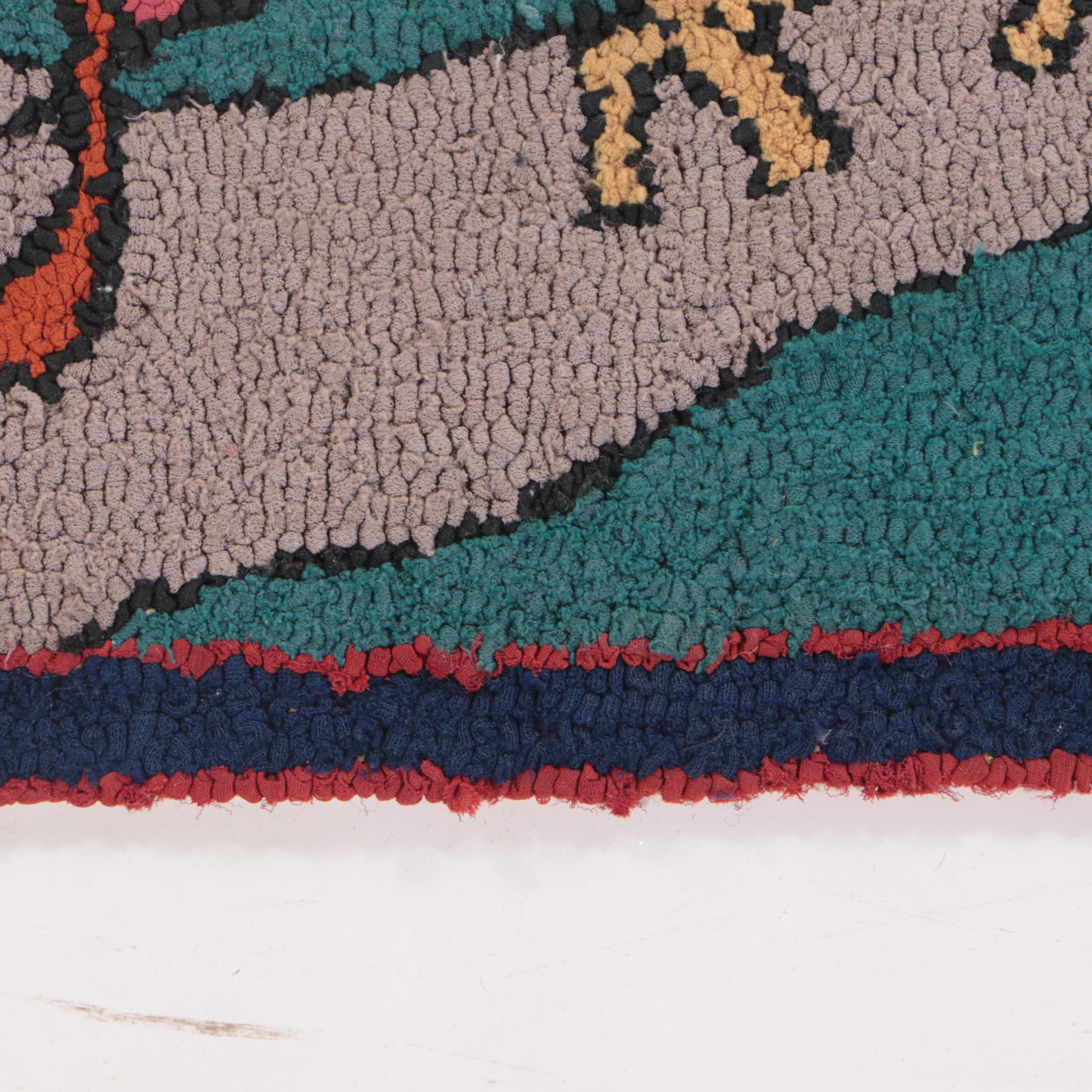 Two Hand-Hooked American Folk Art Style Pictorial Accent Rugs