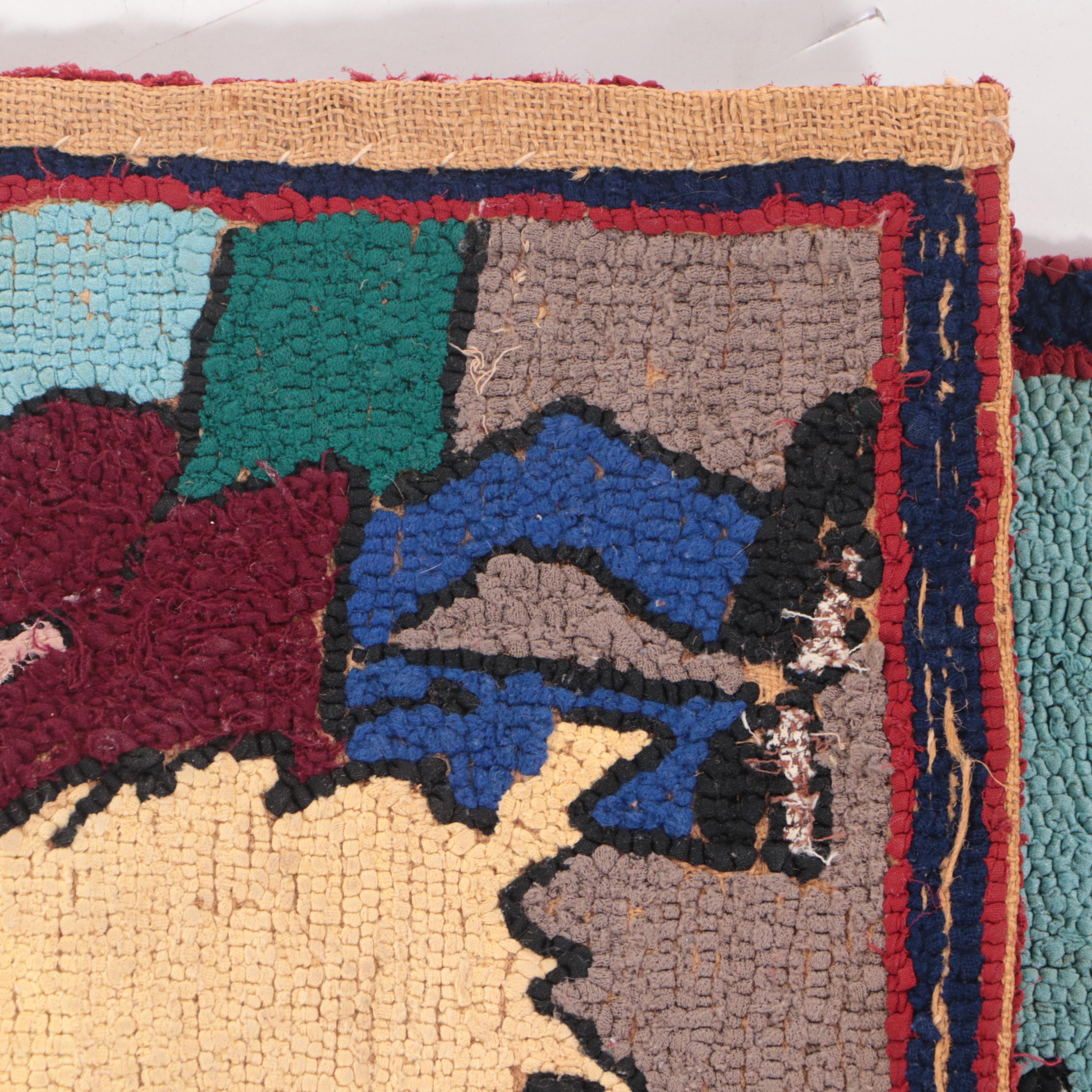 Two Hand-Hooked American Folk Art Style Pictorial Accent Rugs