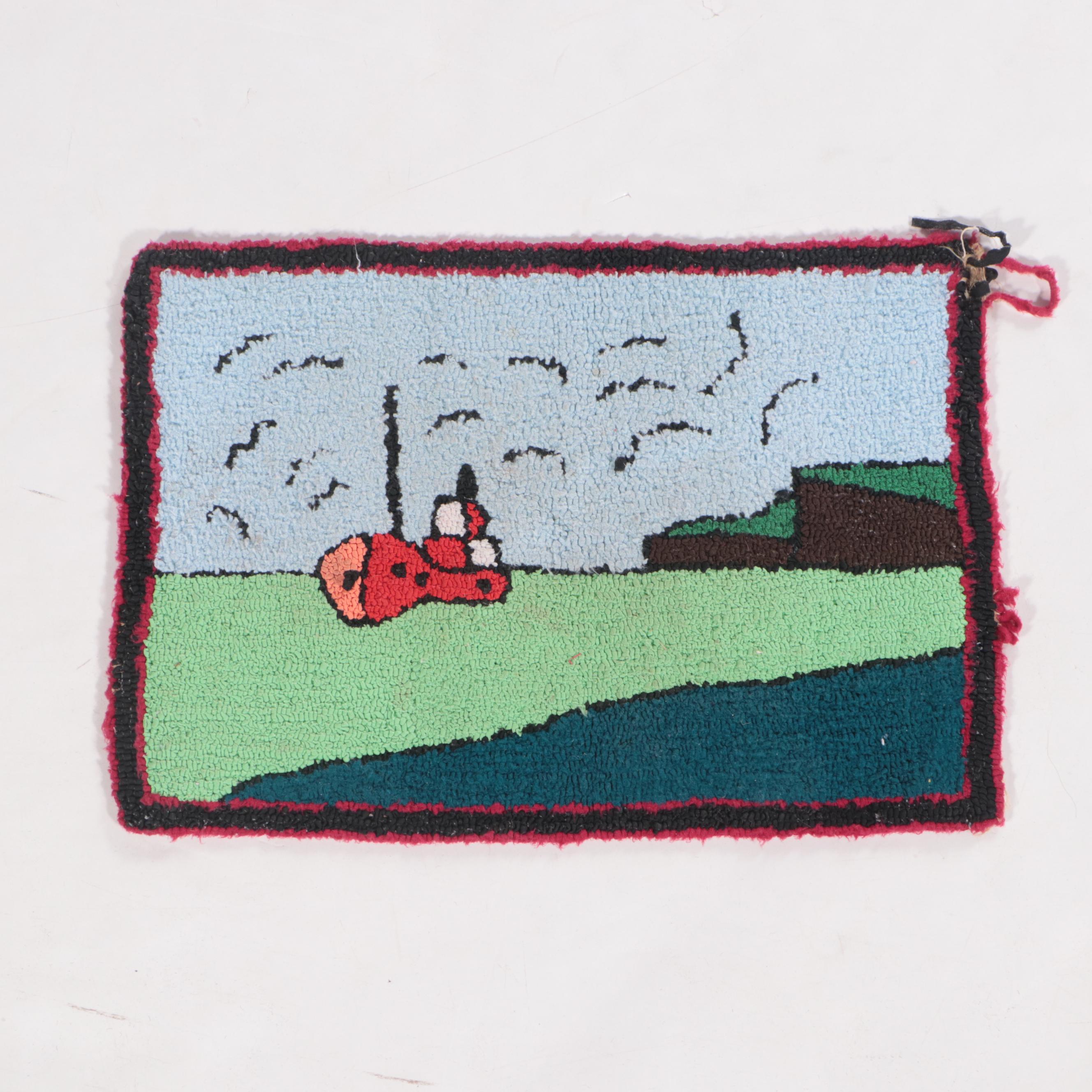 Two Hand-Hooked American Folk Art Style Pictorial Accent Rugs