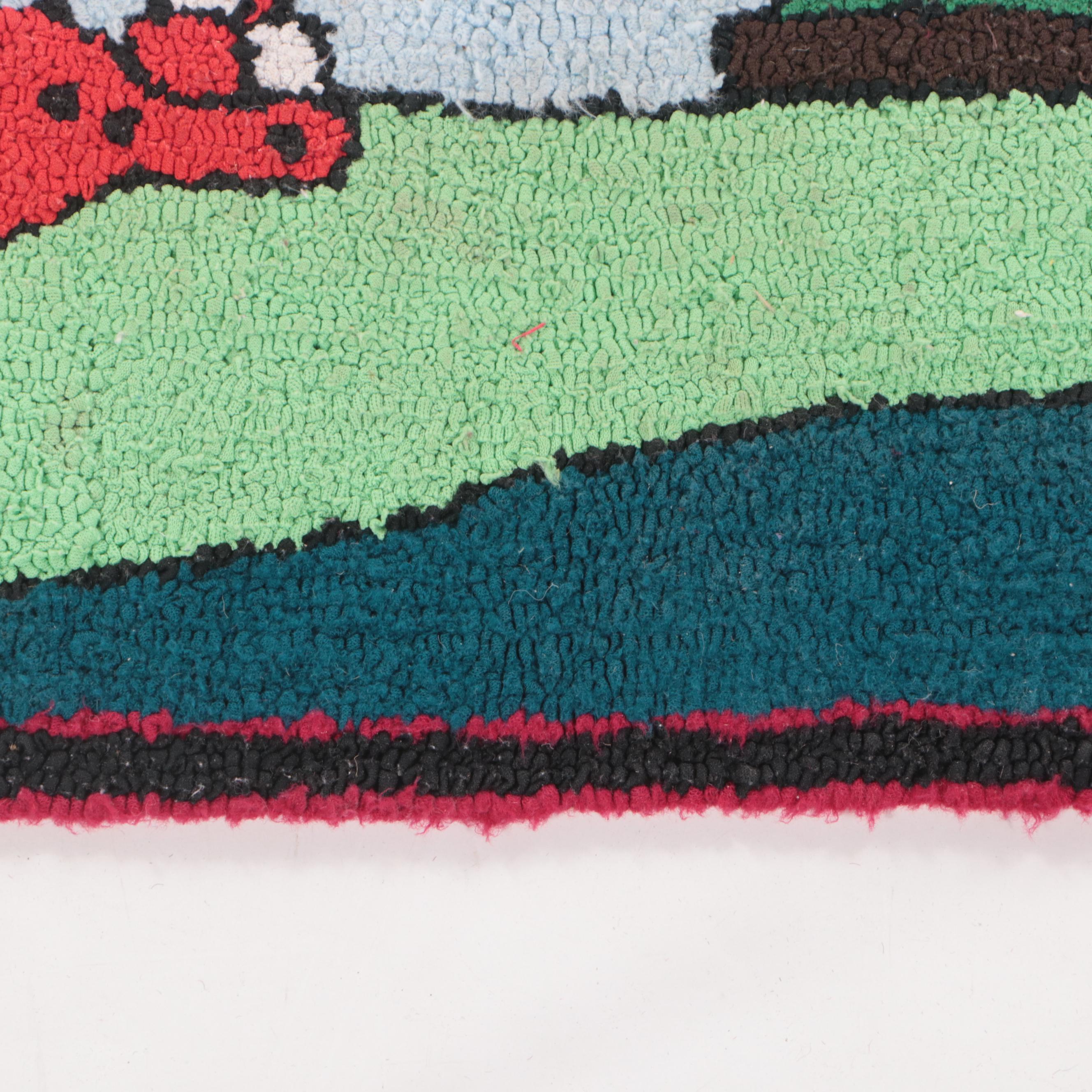 Two Hand-Hooked American Folk Art Style Pictorial Accent Rugs