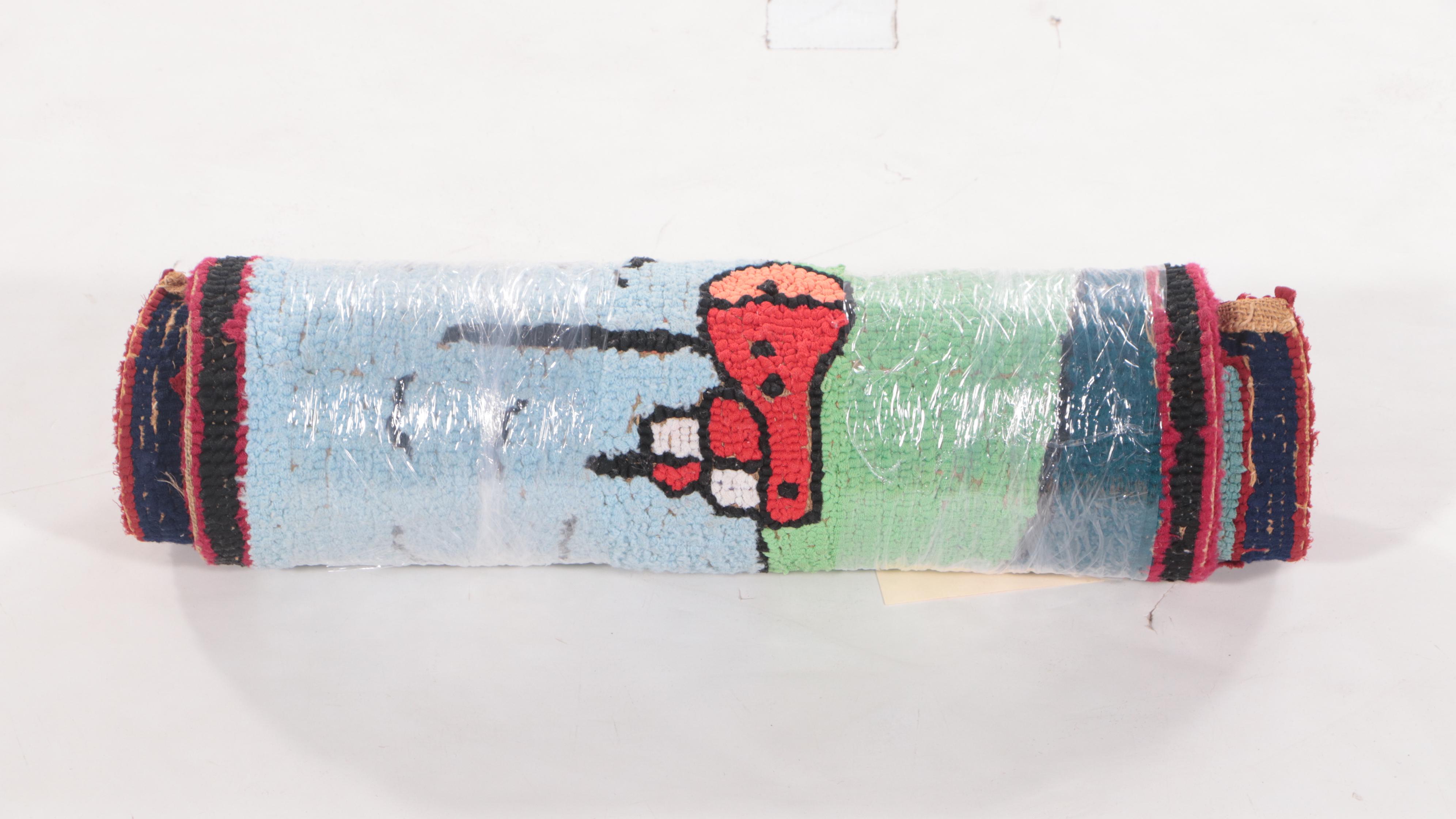 Two Hand-Hooked American Folk Art Style Pictorial Accent Rugs