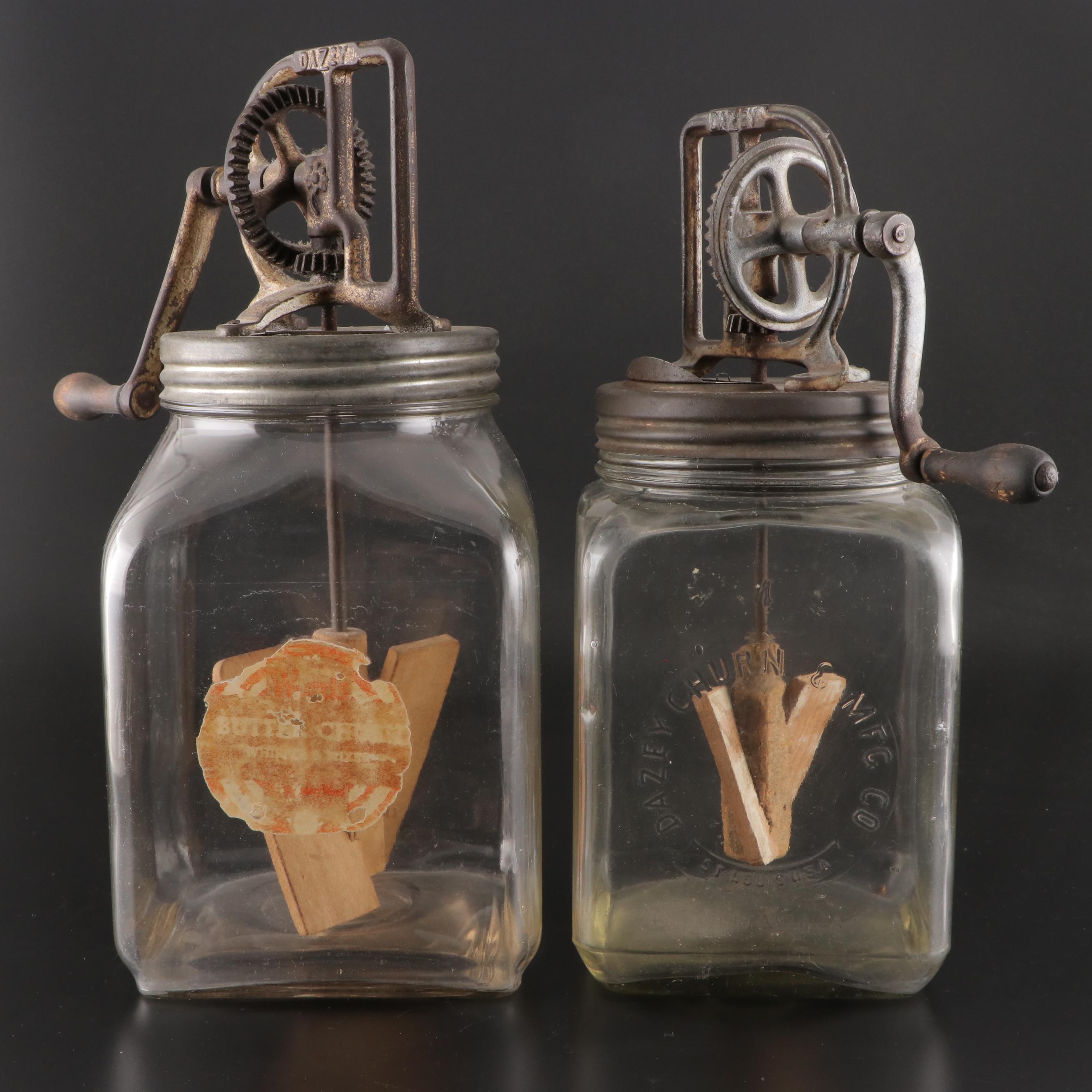 Dazey Churn and Montgomery Wards Glass Butter Churns, Early to Mid-20th Century