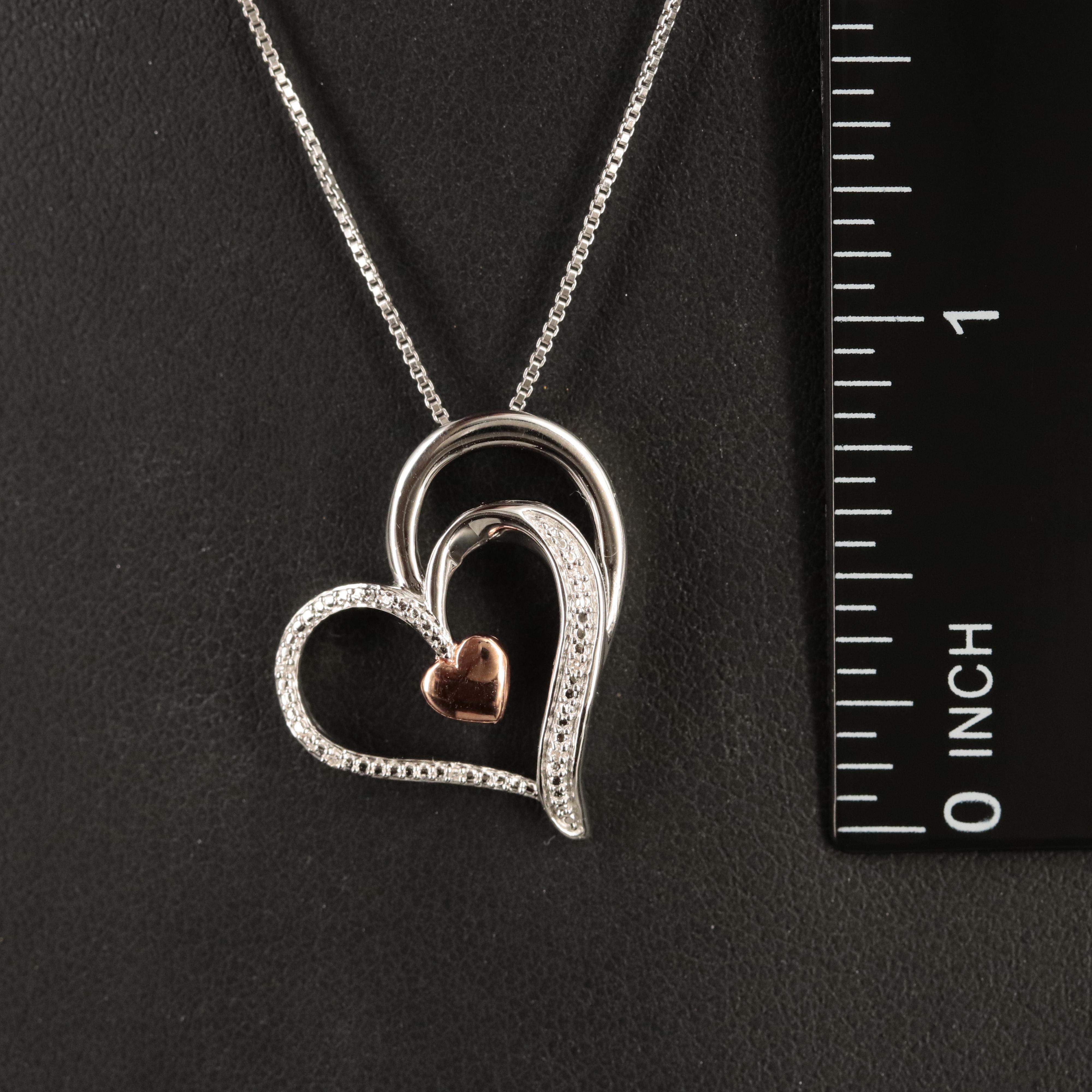 Sterling Diamond Heart Necklace with 10K Rose Gold Accent