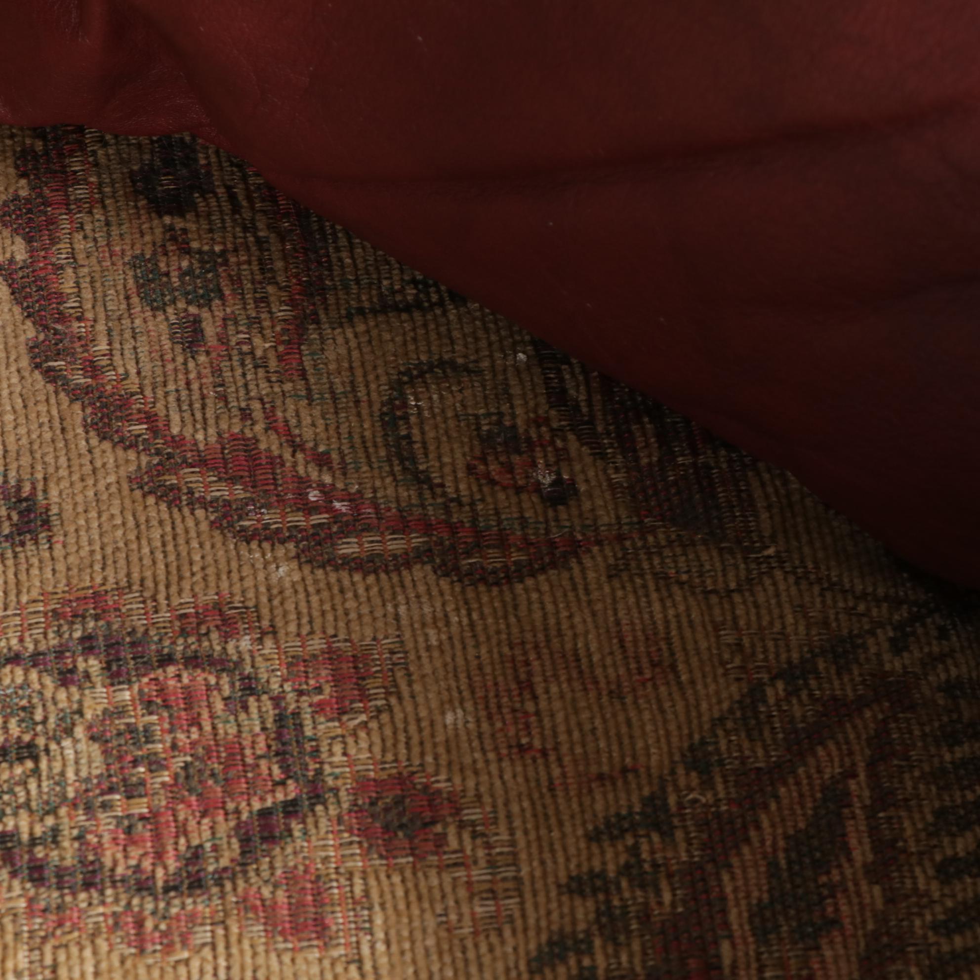 Thomasville Brass-Tacked Leather and Paisley Fabric Rolled Arm Sofa