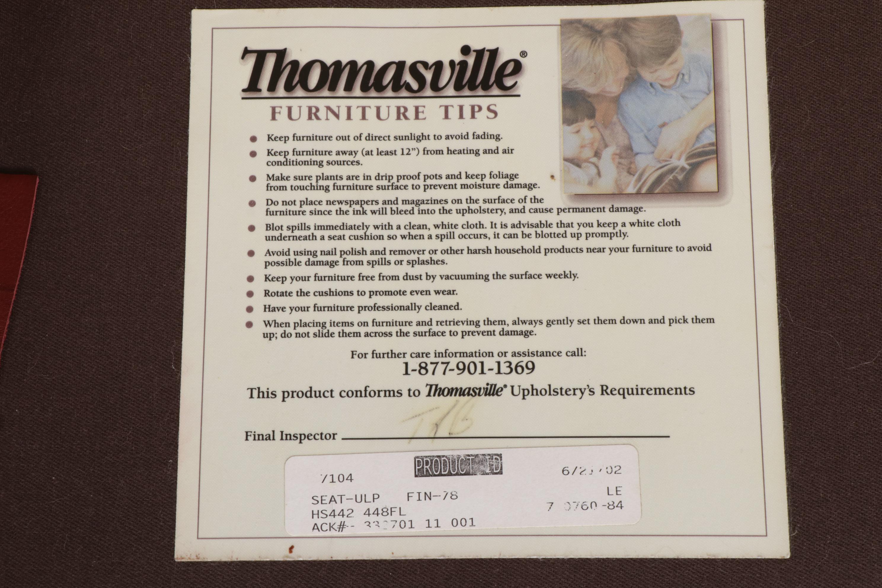 Thomasville Brass-Tacked Leather and Paisley Fabric Rolled Arm Sofa