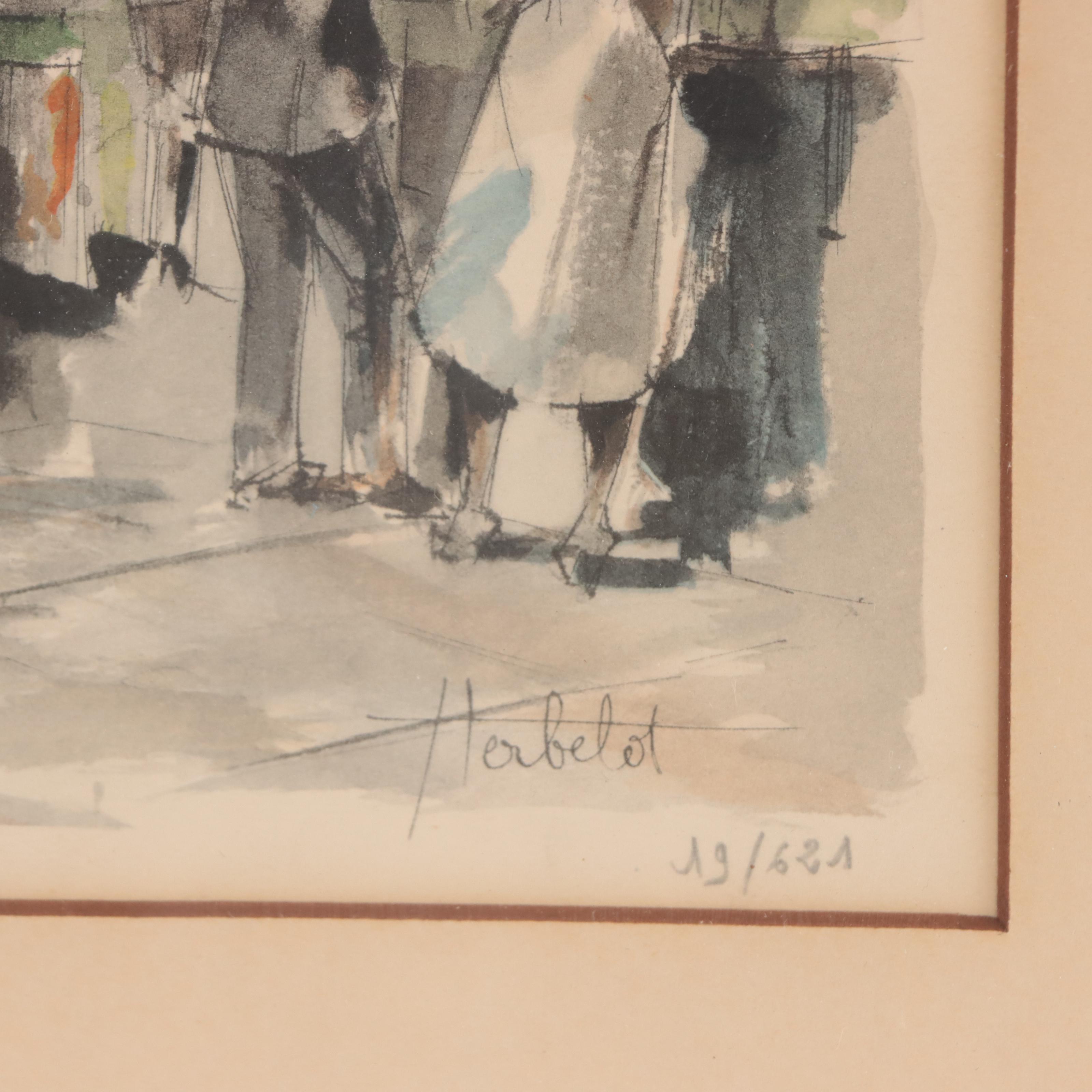 Franz Herbelot Lithograph of Parisian Boulevard Scene