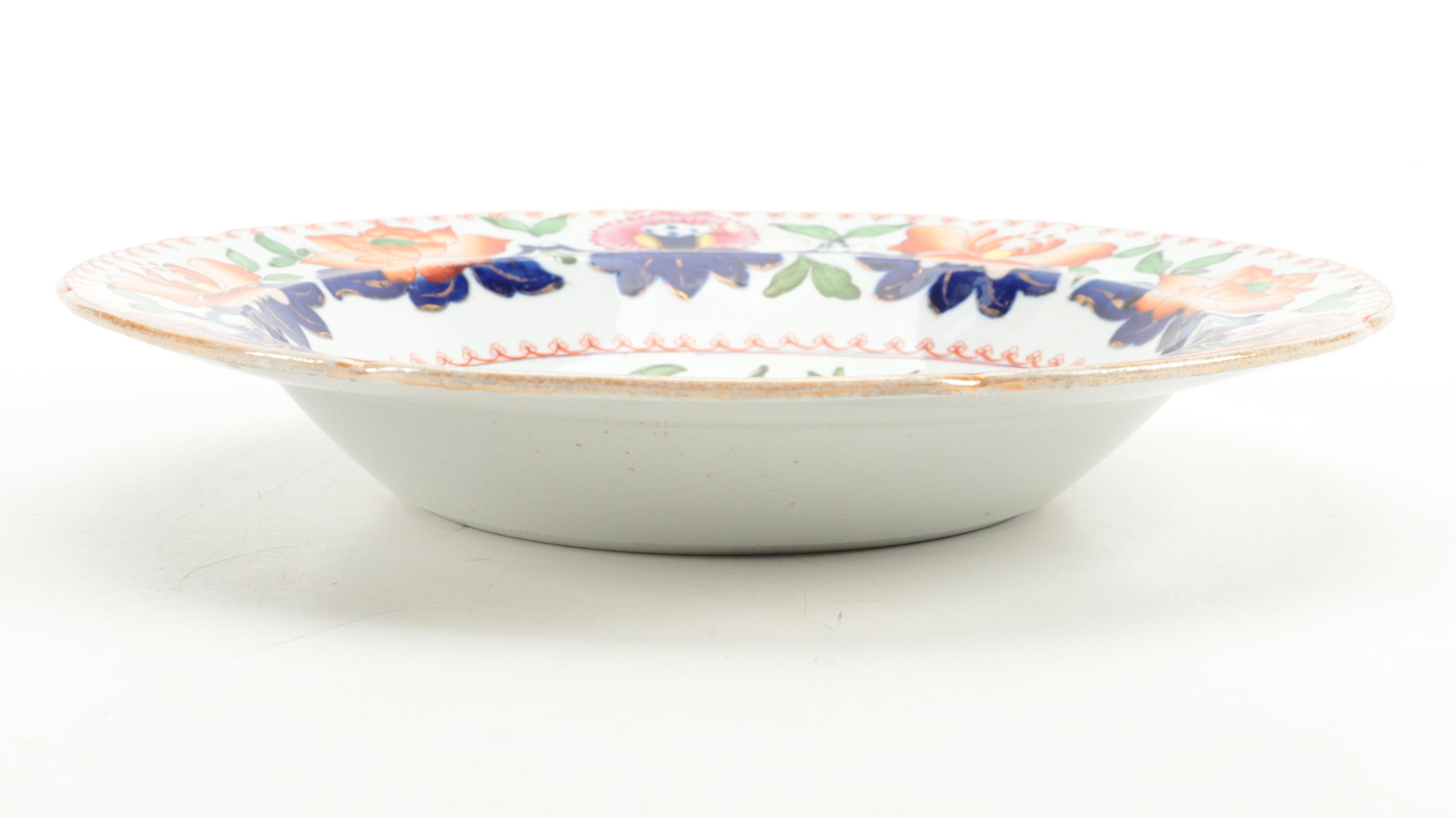 Hicks & Meigh English Imari Ironstone Bowl and Plate, Early 19th Century