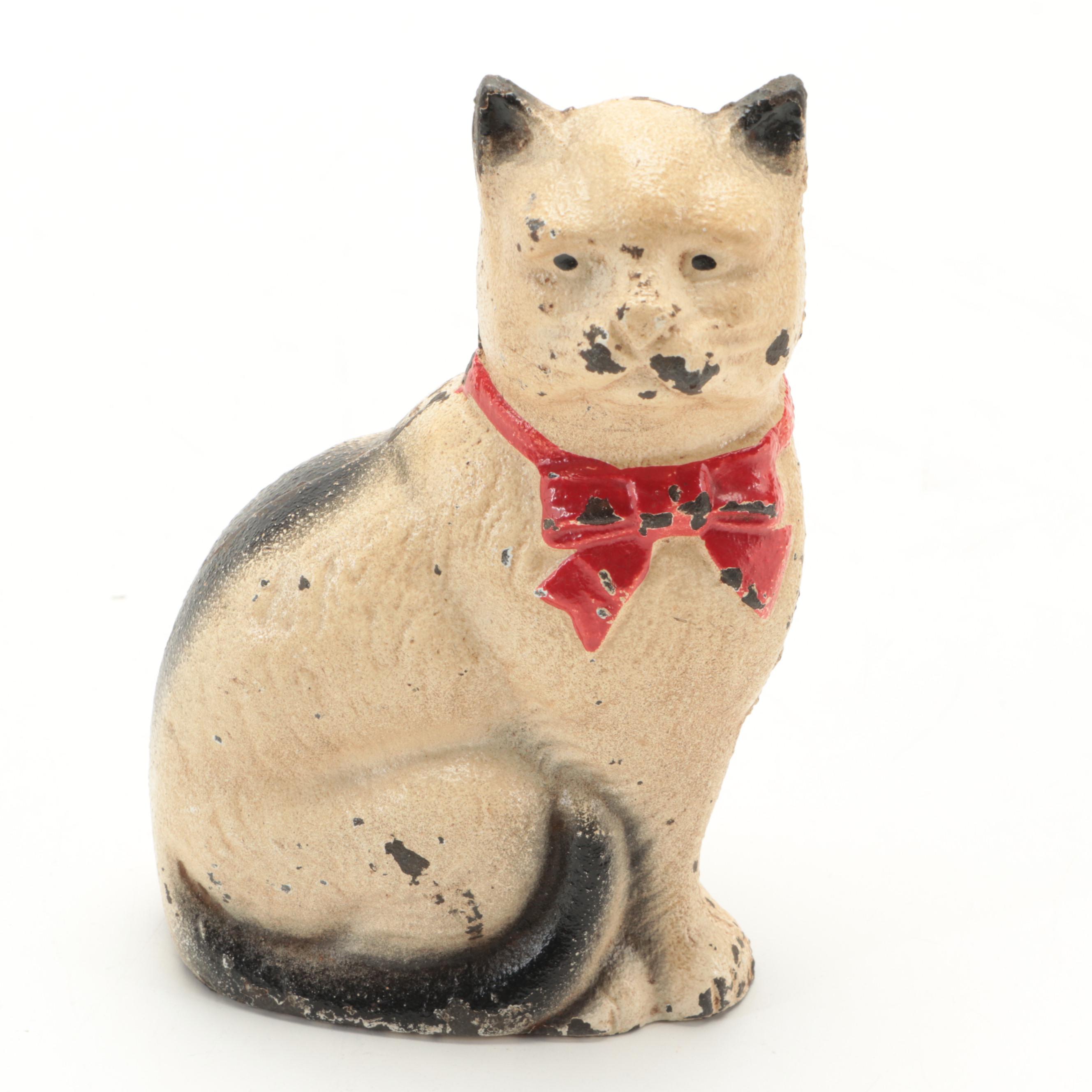 Hubley-Style Boxer Dog with Cat Cast Iron Coin Banks, Early to Mid-20th Century