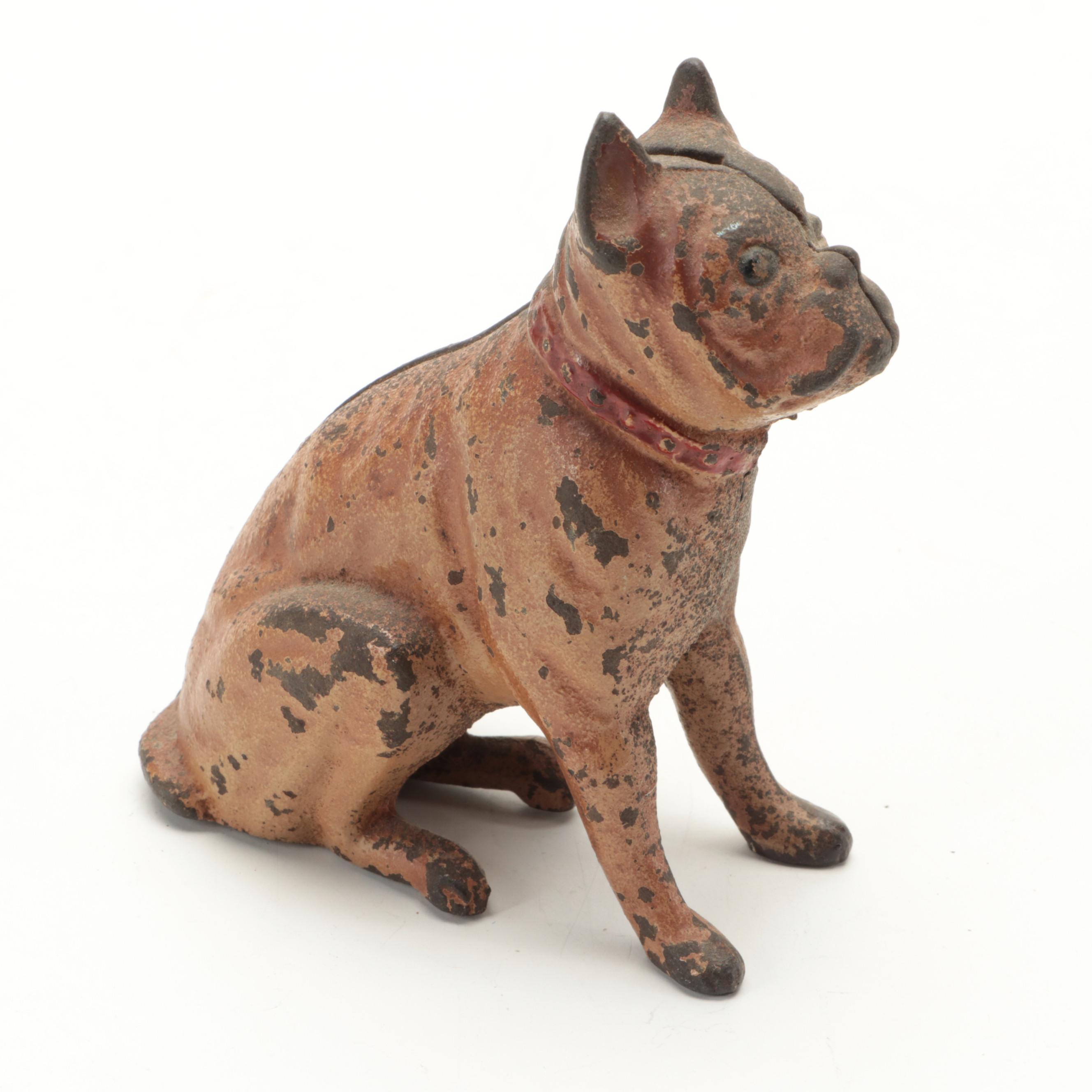 Hubley-Style Boxer Dog with Cat Cast Iron Coin Banks, Early to Mid-20th Century