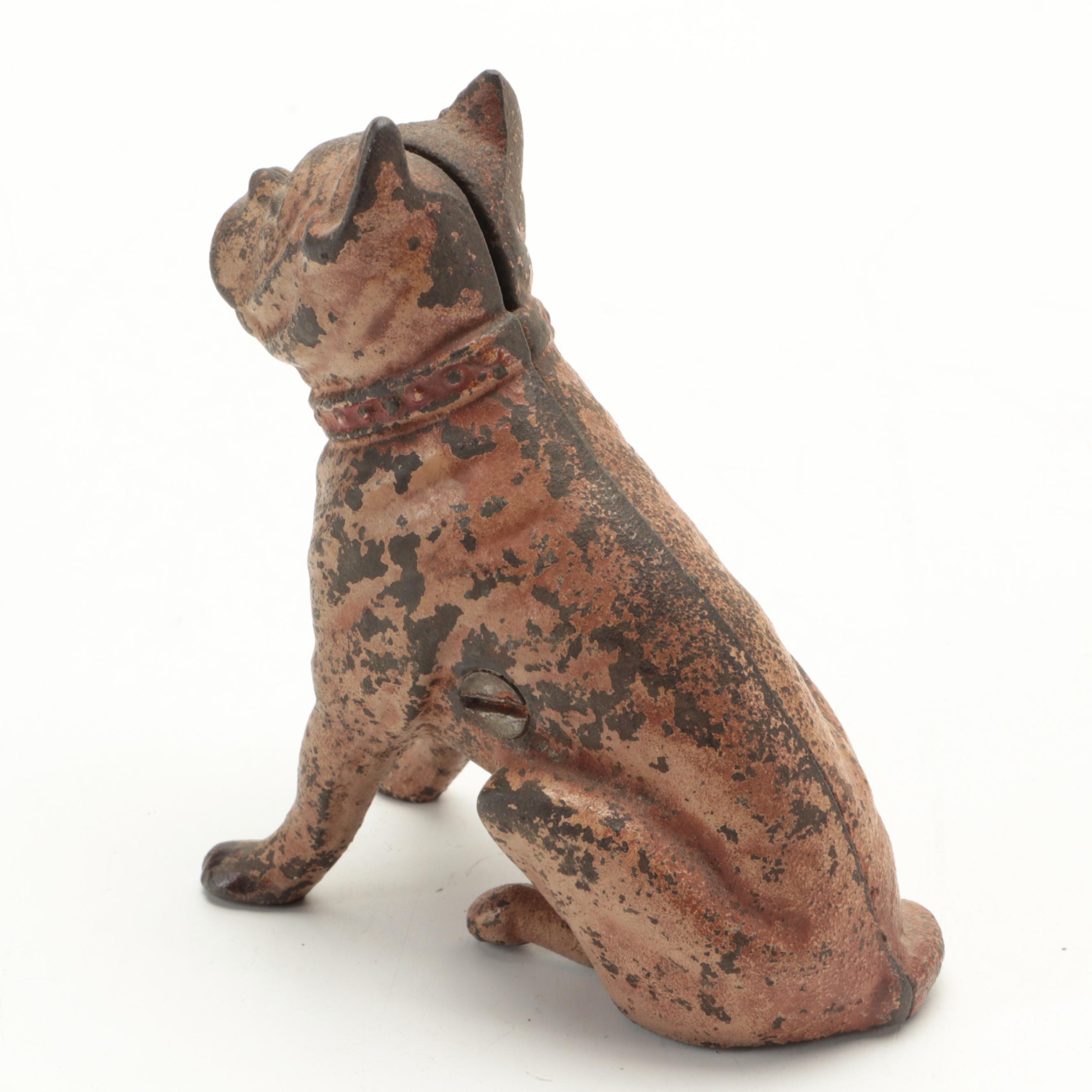 Hubley-Style Boxer Dog with Cat Cast Iron Coin Banks, Early to Mid-20th Century