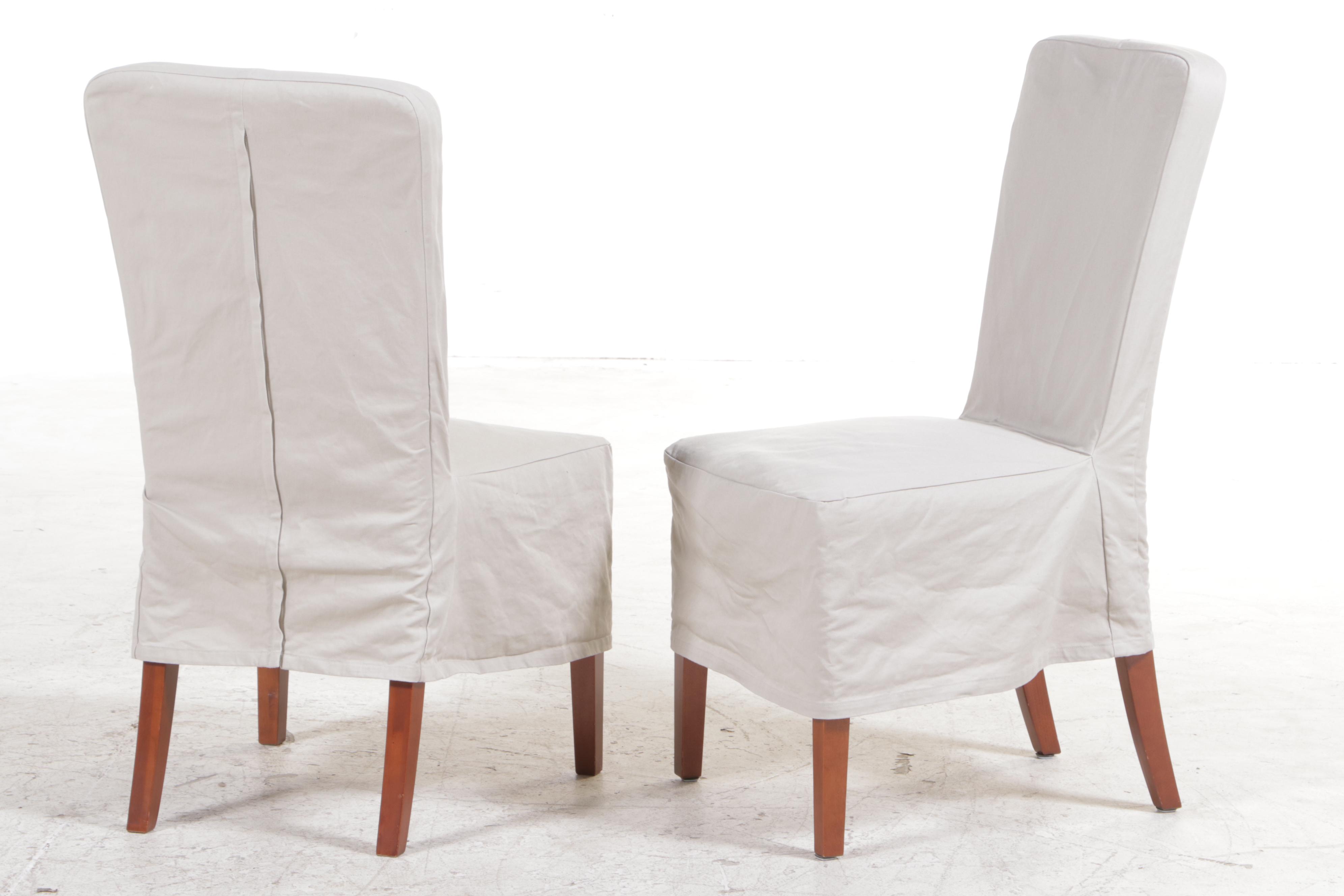 Six Pottery Barn "Megan" Slip-Covered Birch Side Chairs