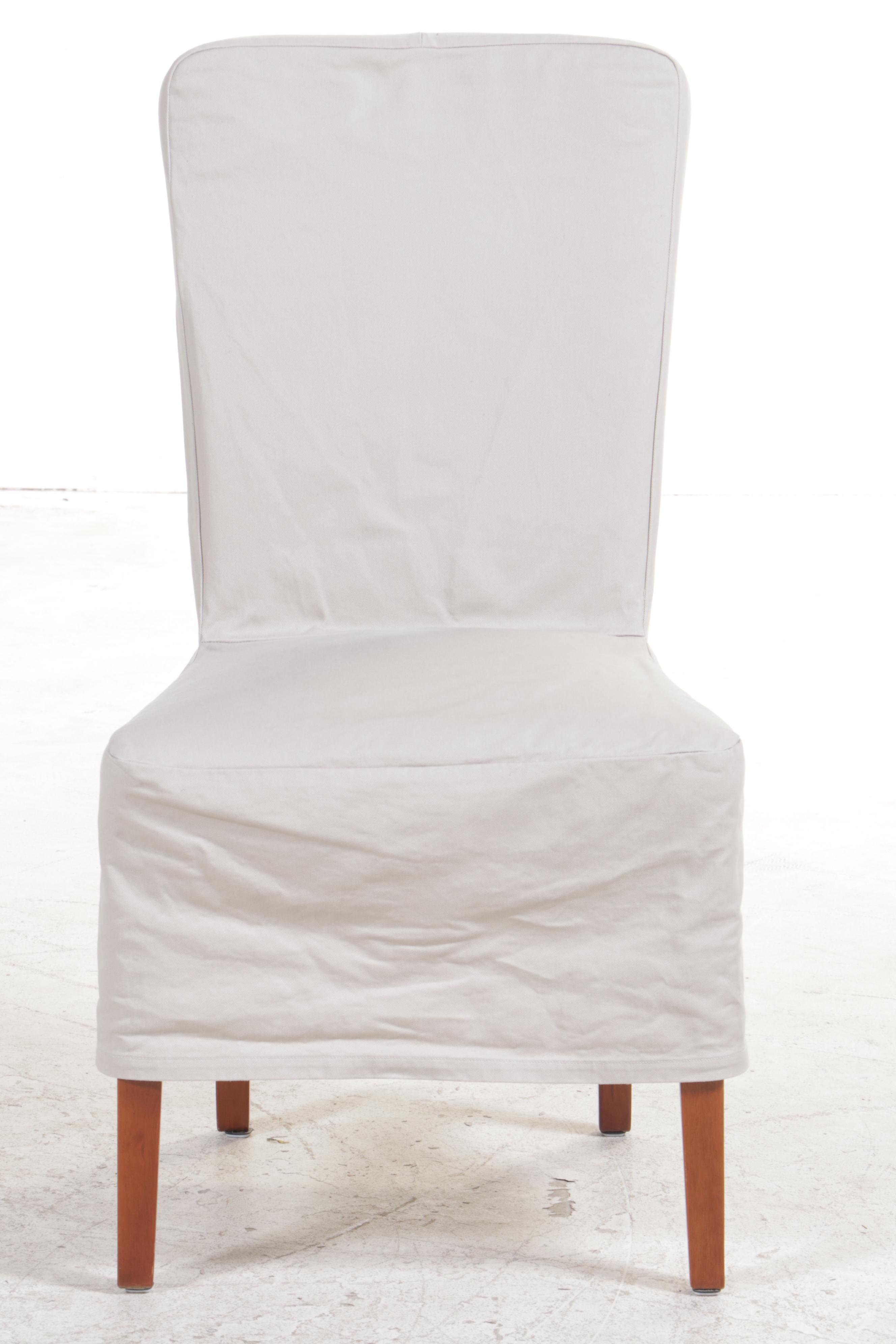 Six Pottery Barn "Megan" Slip-Covered Birch Side Chairs