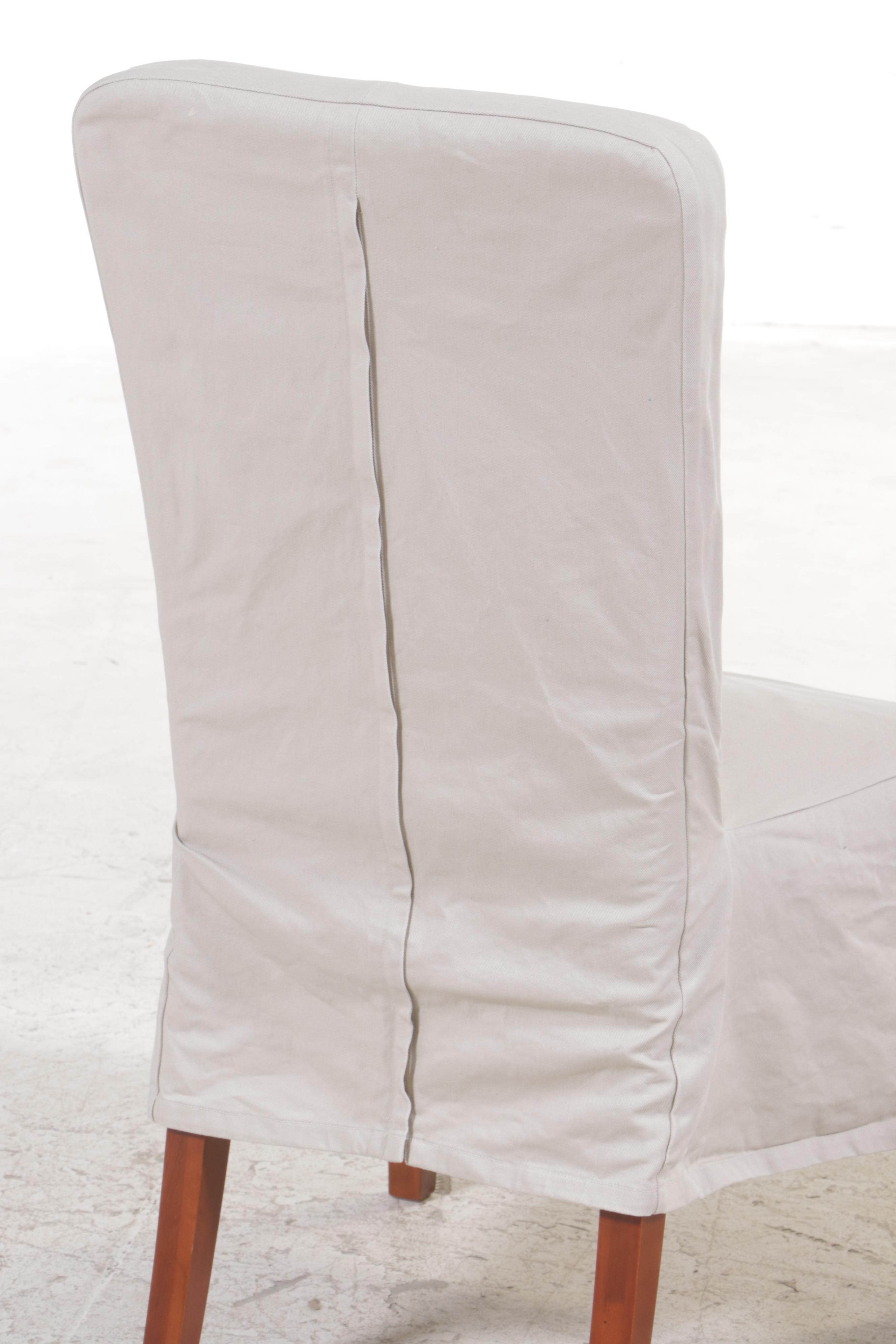 Six Pottery Barn "Megan" Slip-Covered Birch Side Chairs