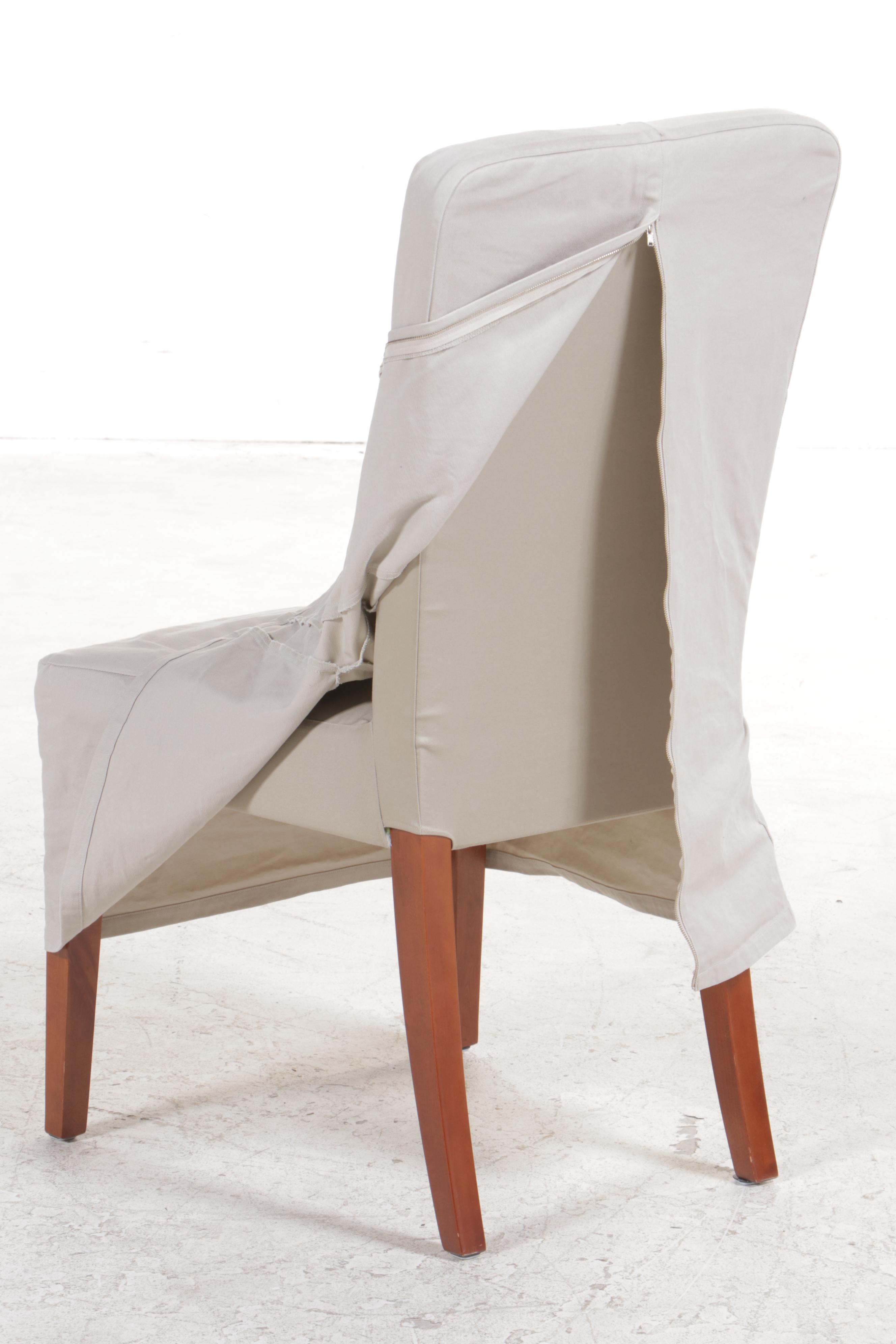 Six Pottery Barn "Megan" Slip-Covered Birch Side Chairs