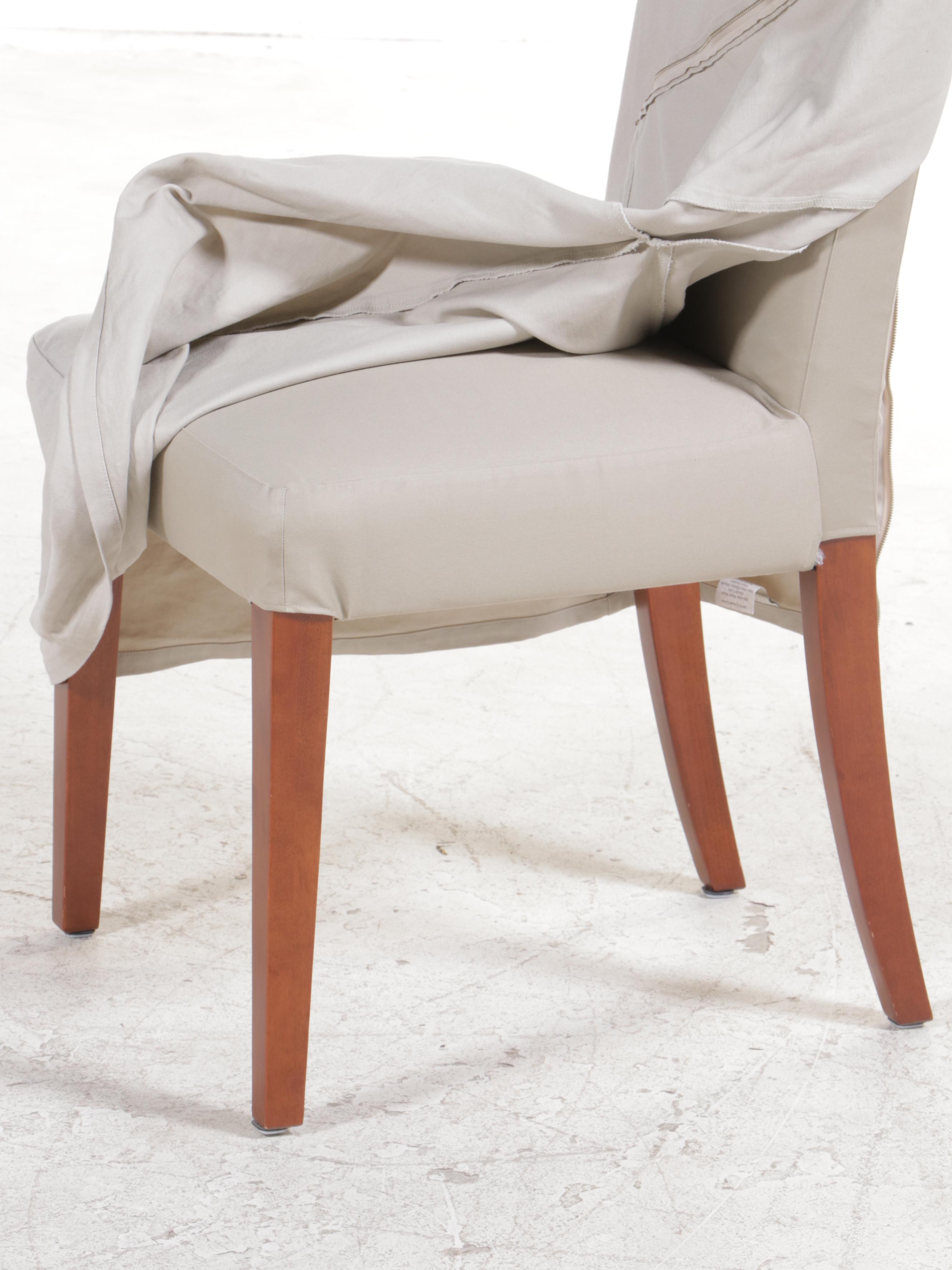 Six Pottery Barn "Megan" Slip-Covered Birch Side Chairs