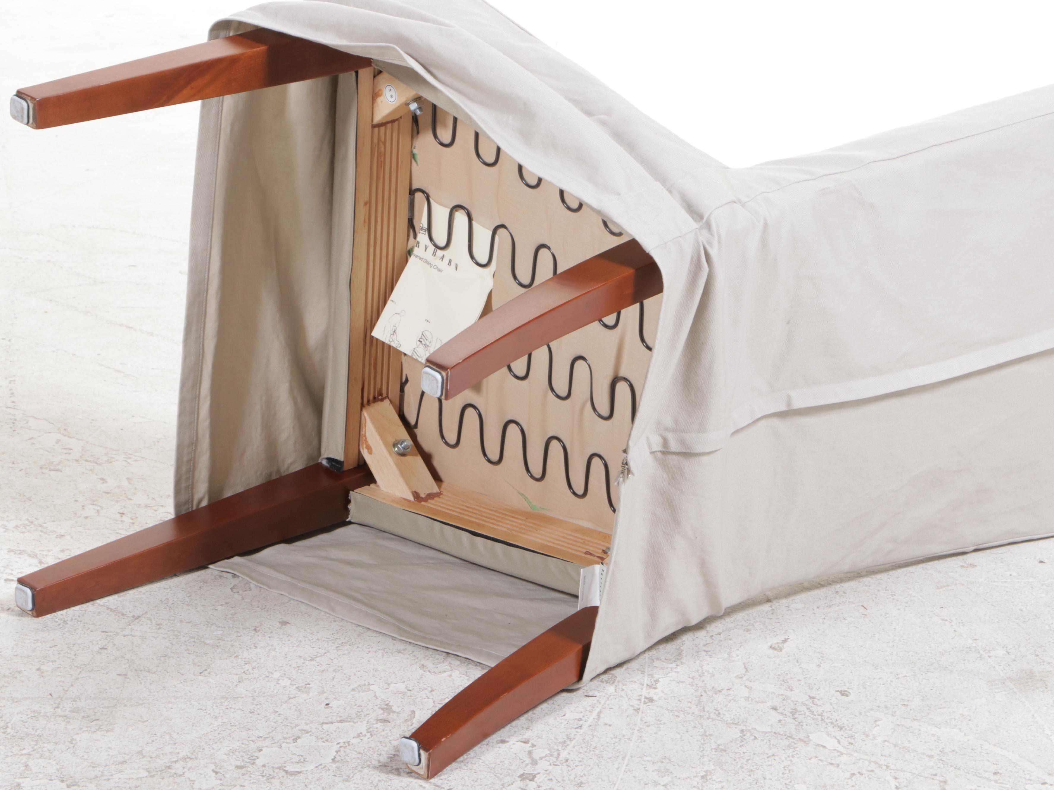 Six Pottery Barn "Megan" Slip-Covered Birch Side Chairs