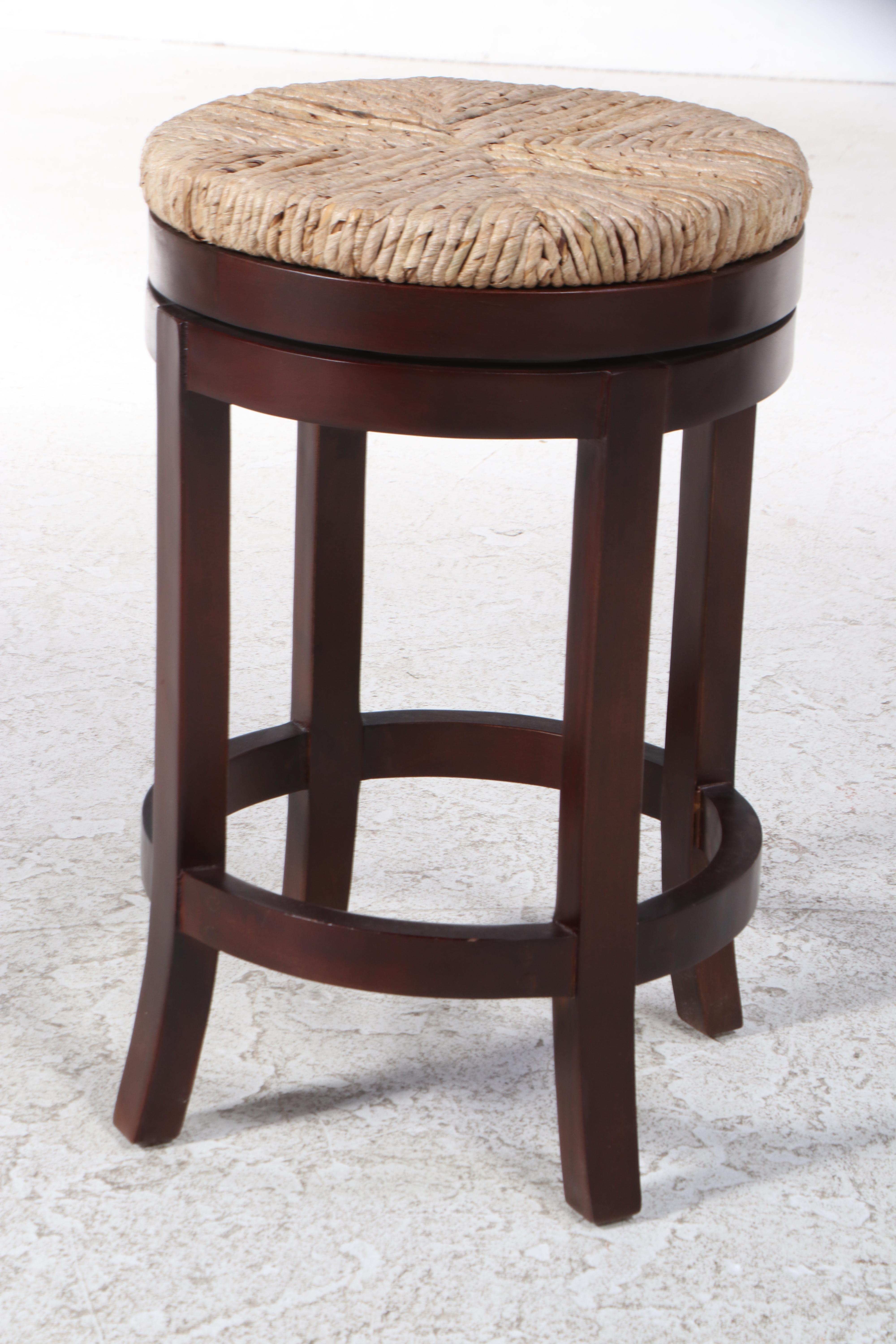 Four Hardwood and Seagrass Swivel Counter Stools