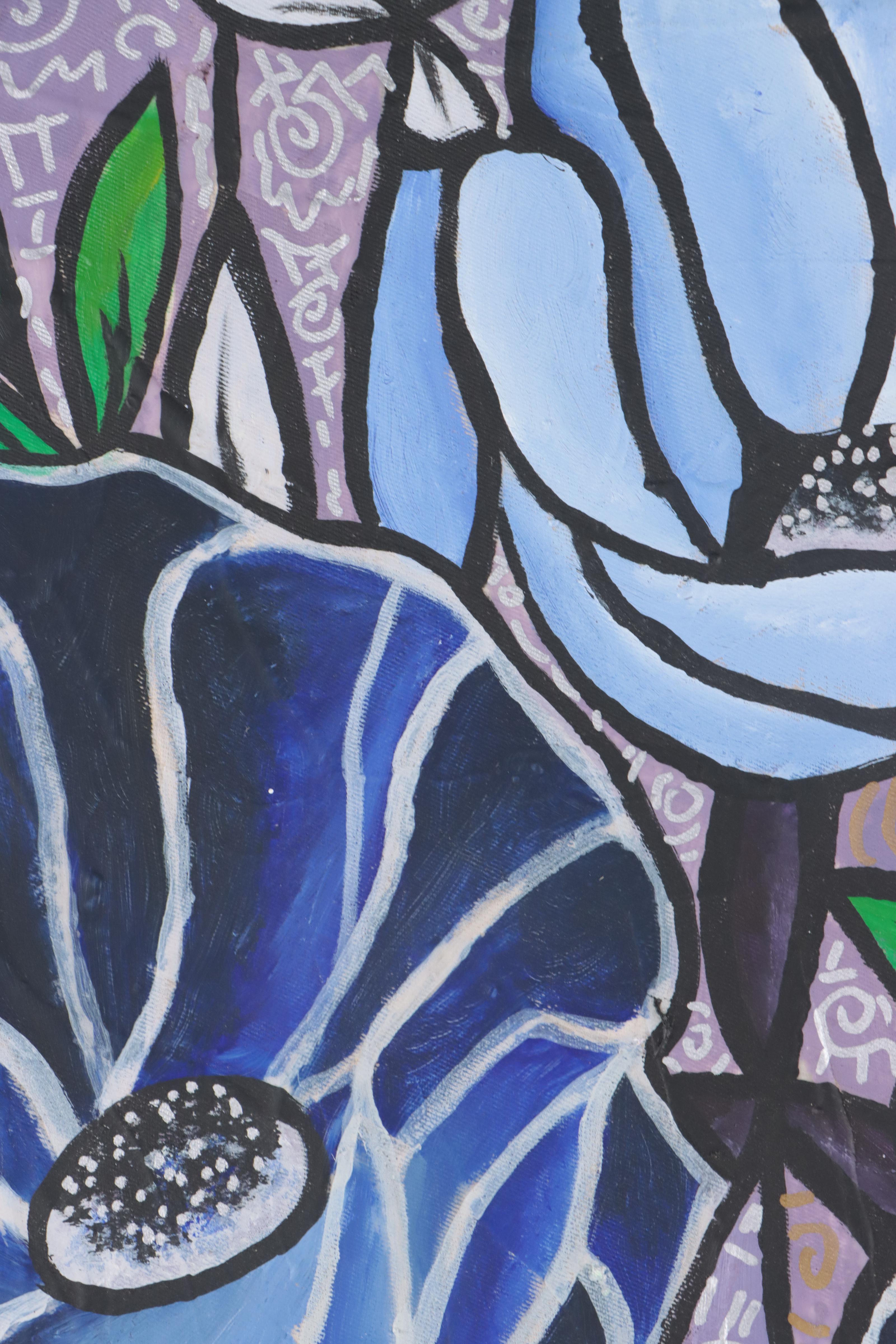 Lanre Buramioh Floral Mixed Media Painting, 21st Century