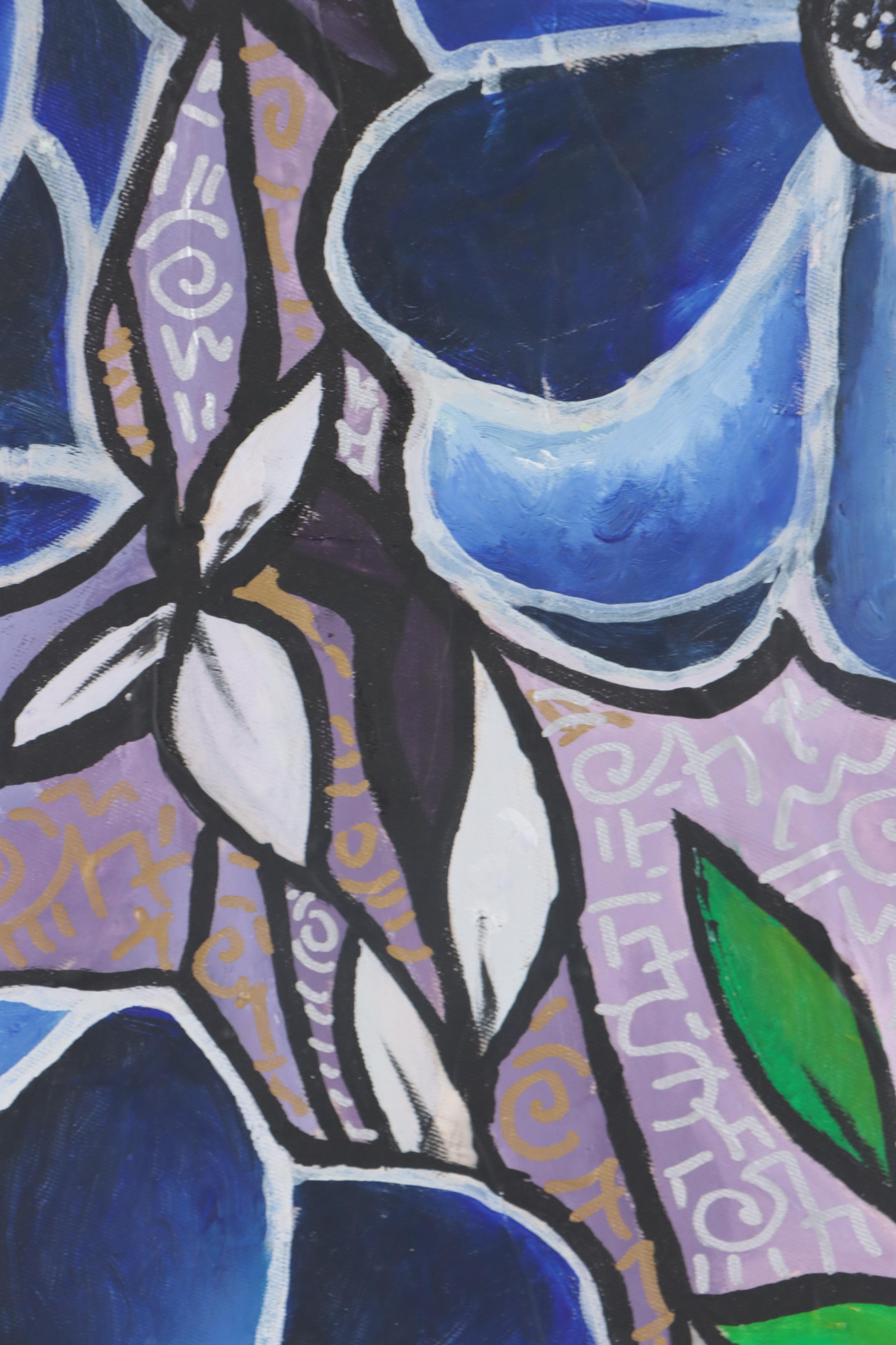 Lanre Buramioh Floral Mixed Media Painting, 21st Century