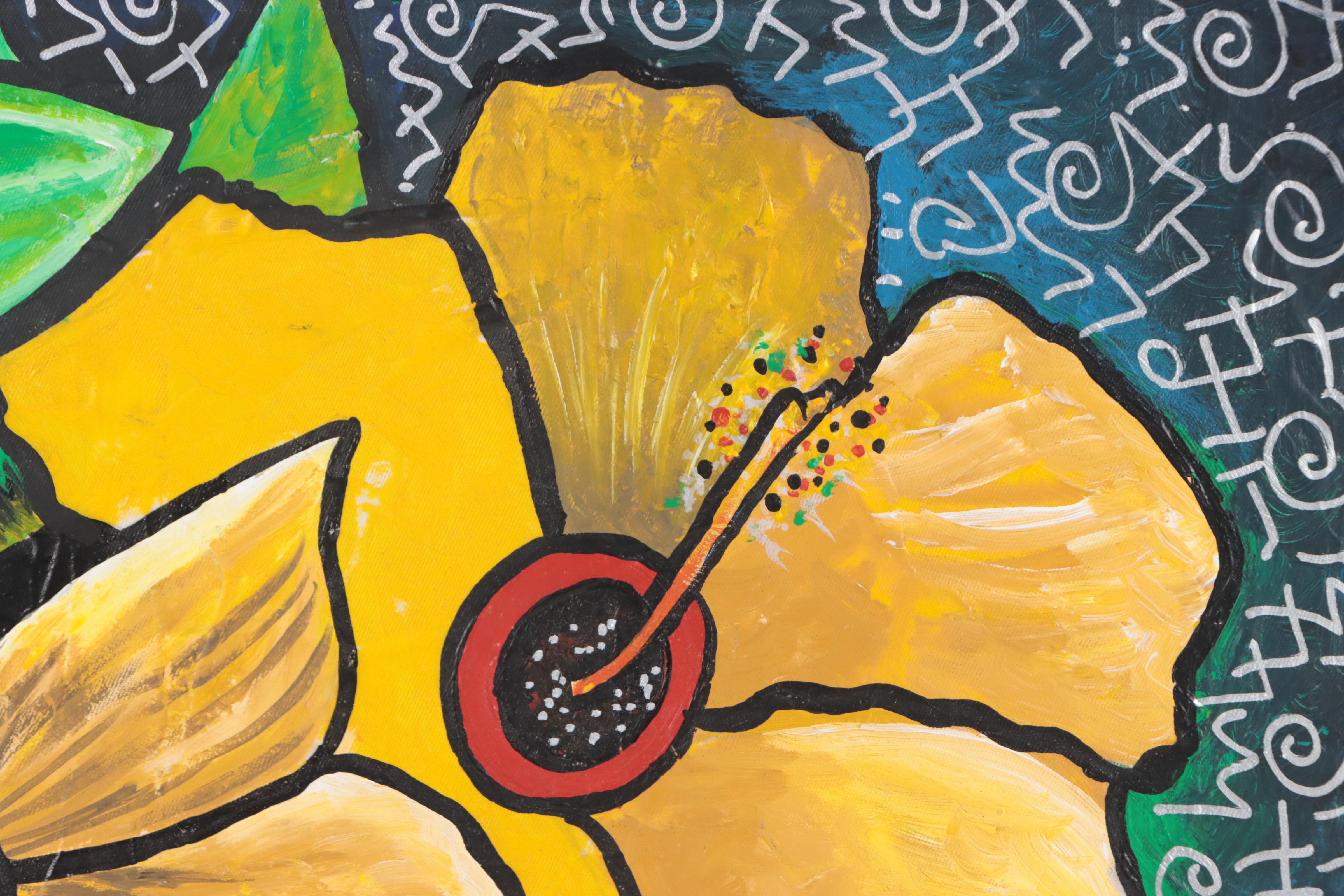 Lanre Buraimoh Floral Mixed Media Painting, 2022