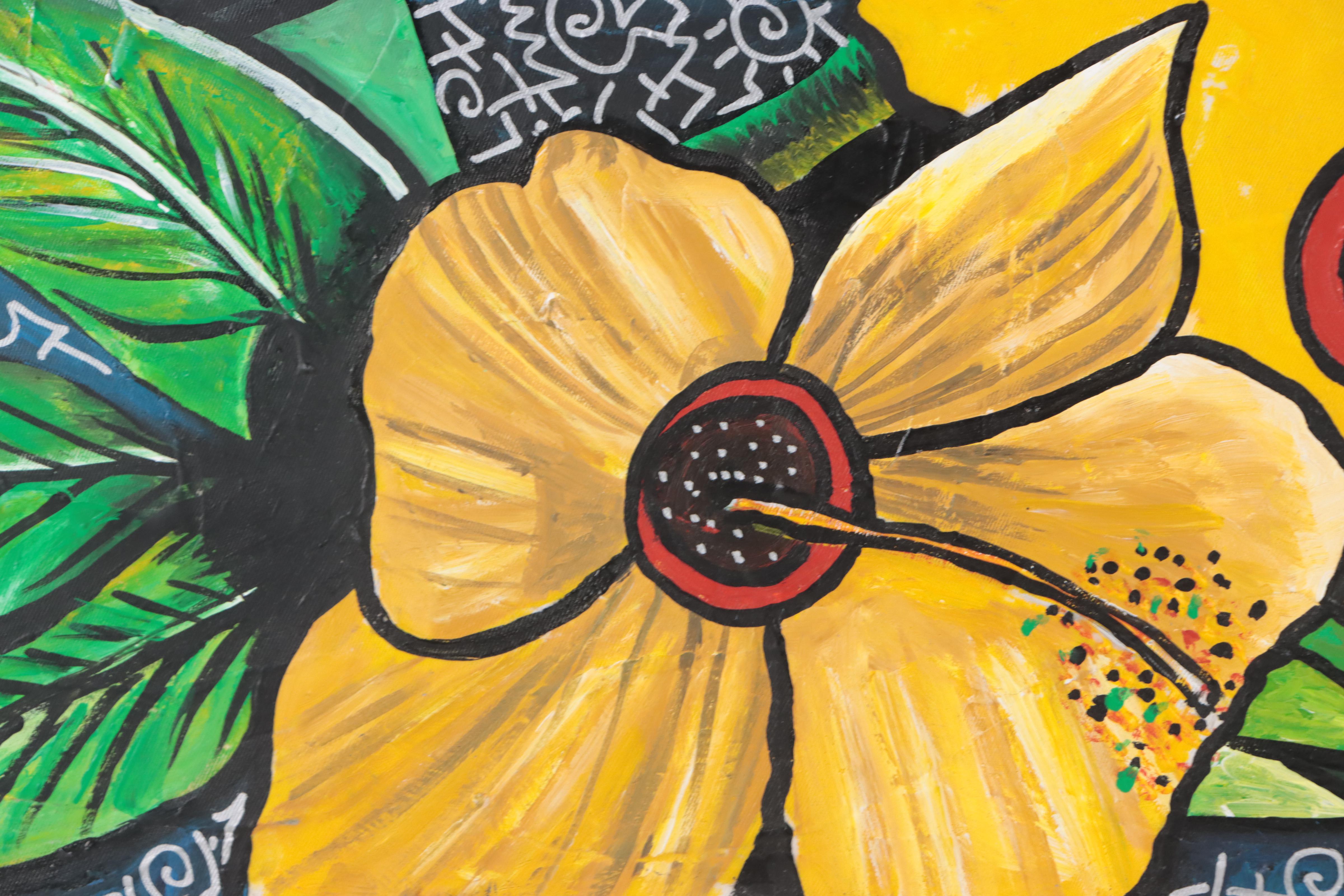 Lanre Buraimoh Floral Mixed Media Painting, 2022