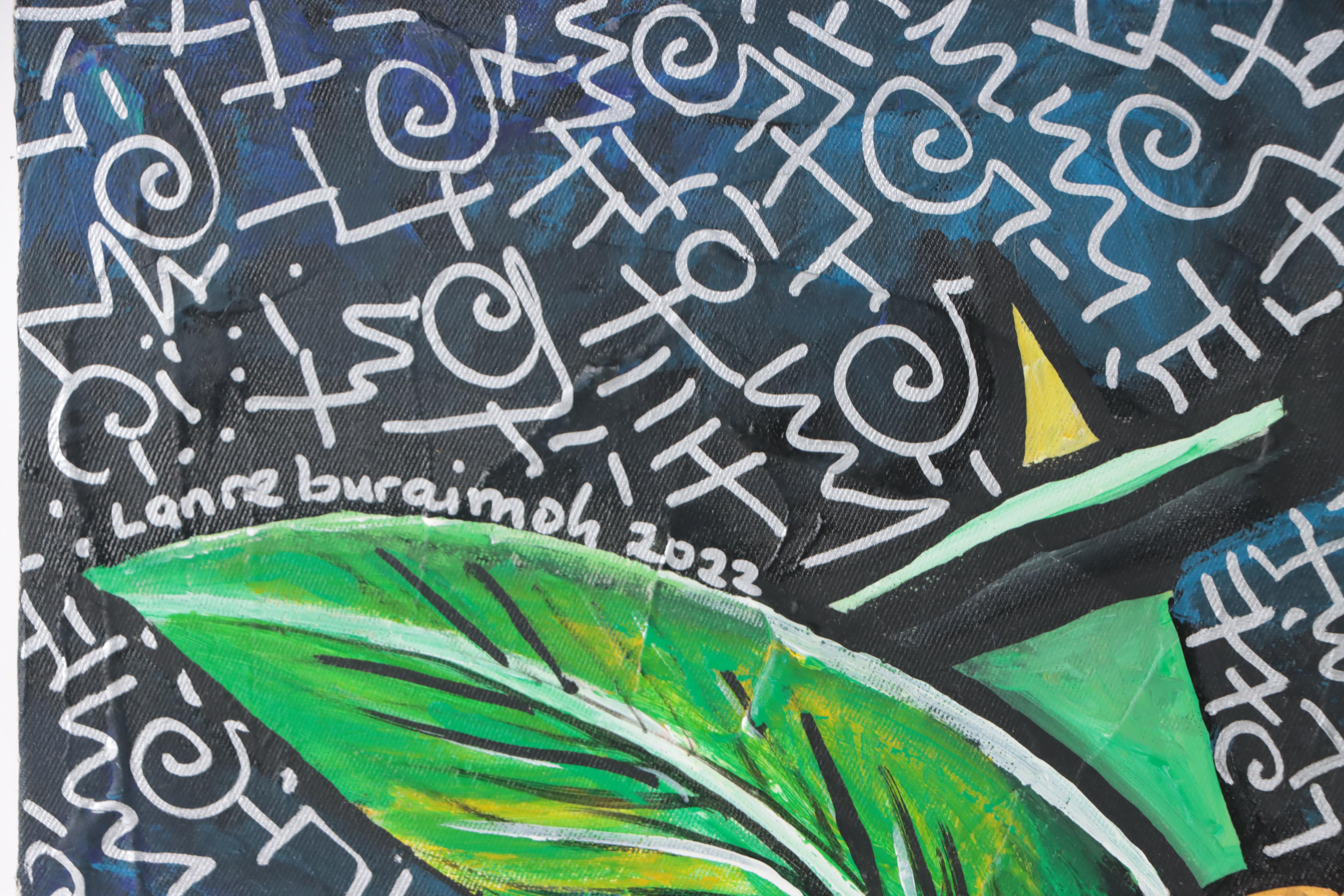 Lanre Buraimoh Floral Mixed Media Painting, 2022