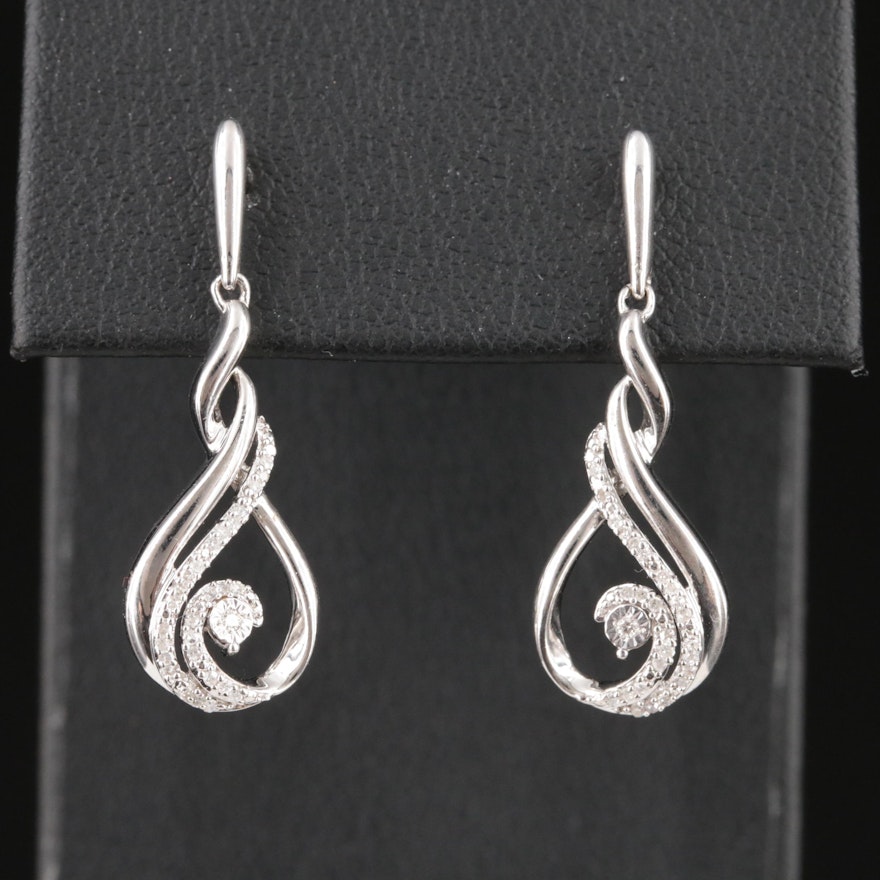 Sterling Diamond Scroll Earrings