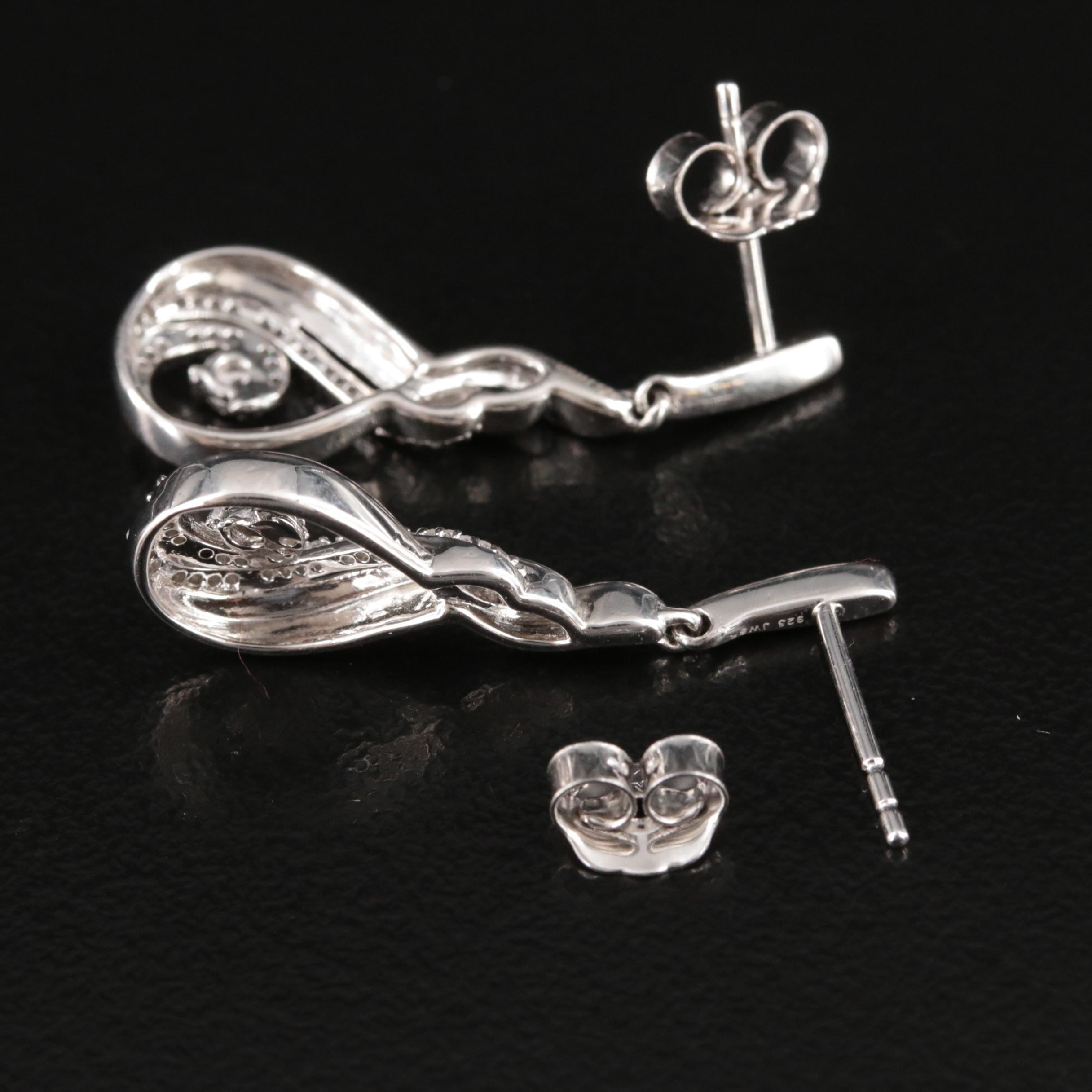 Sterling Diamond Scroll Earrings