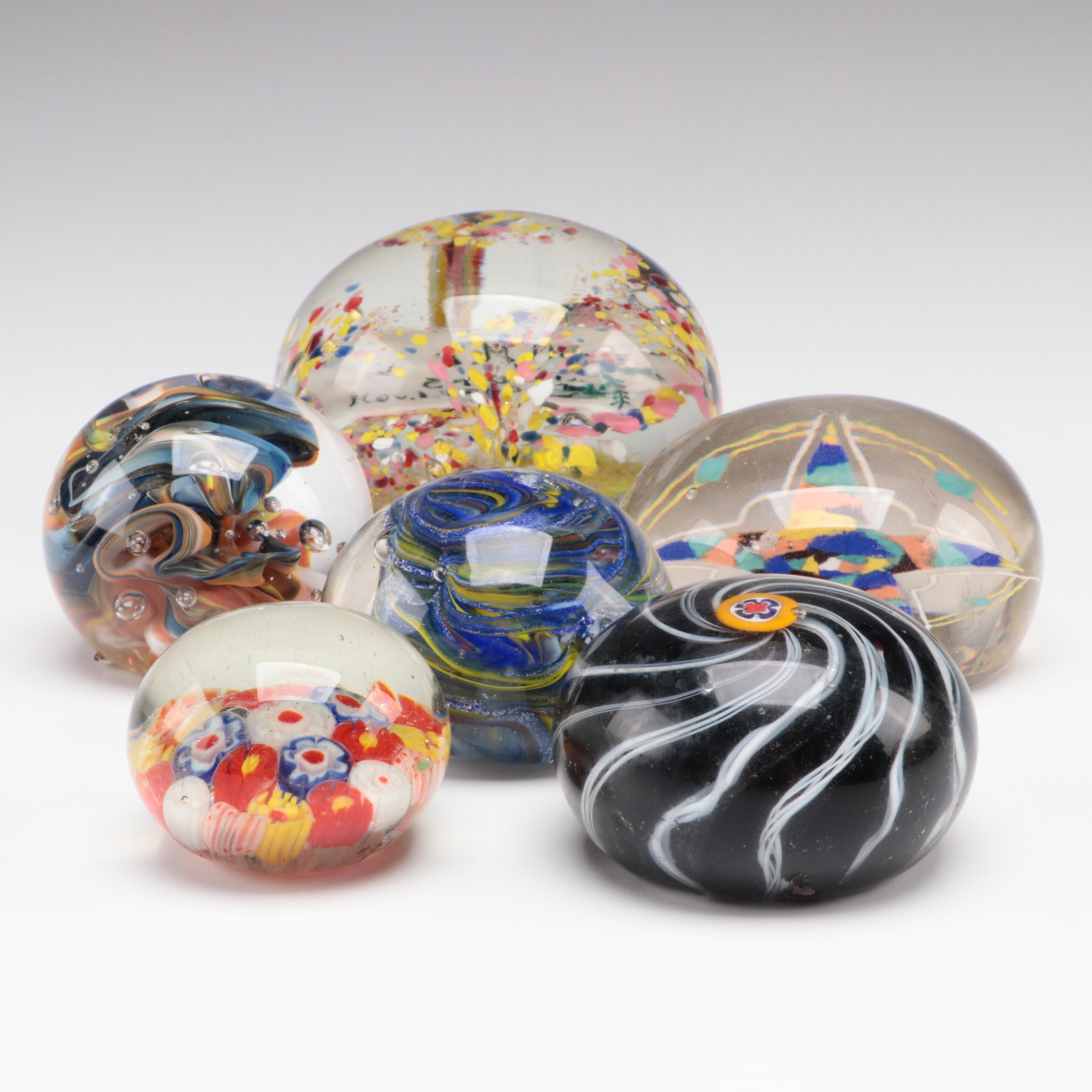 Millefiori, Confetti, Controlled Bubble and Swirl Glass Paperweights