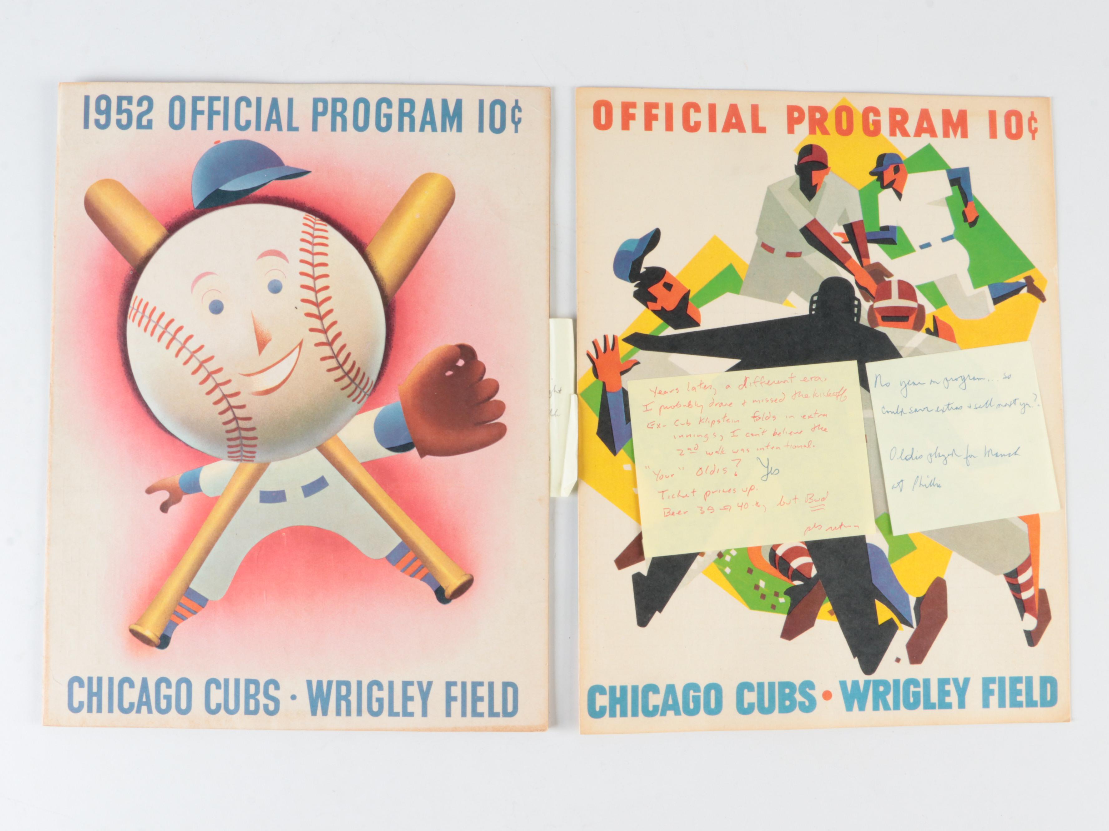 Chicago Cubs Official Programs with Personalized Scorebook, Banks, Musial, 1950s