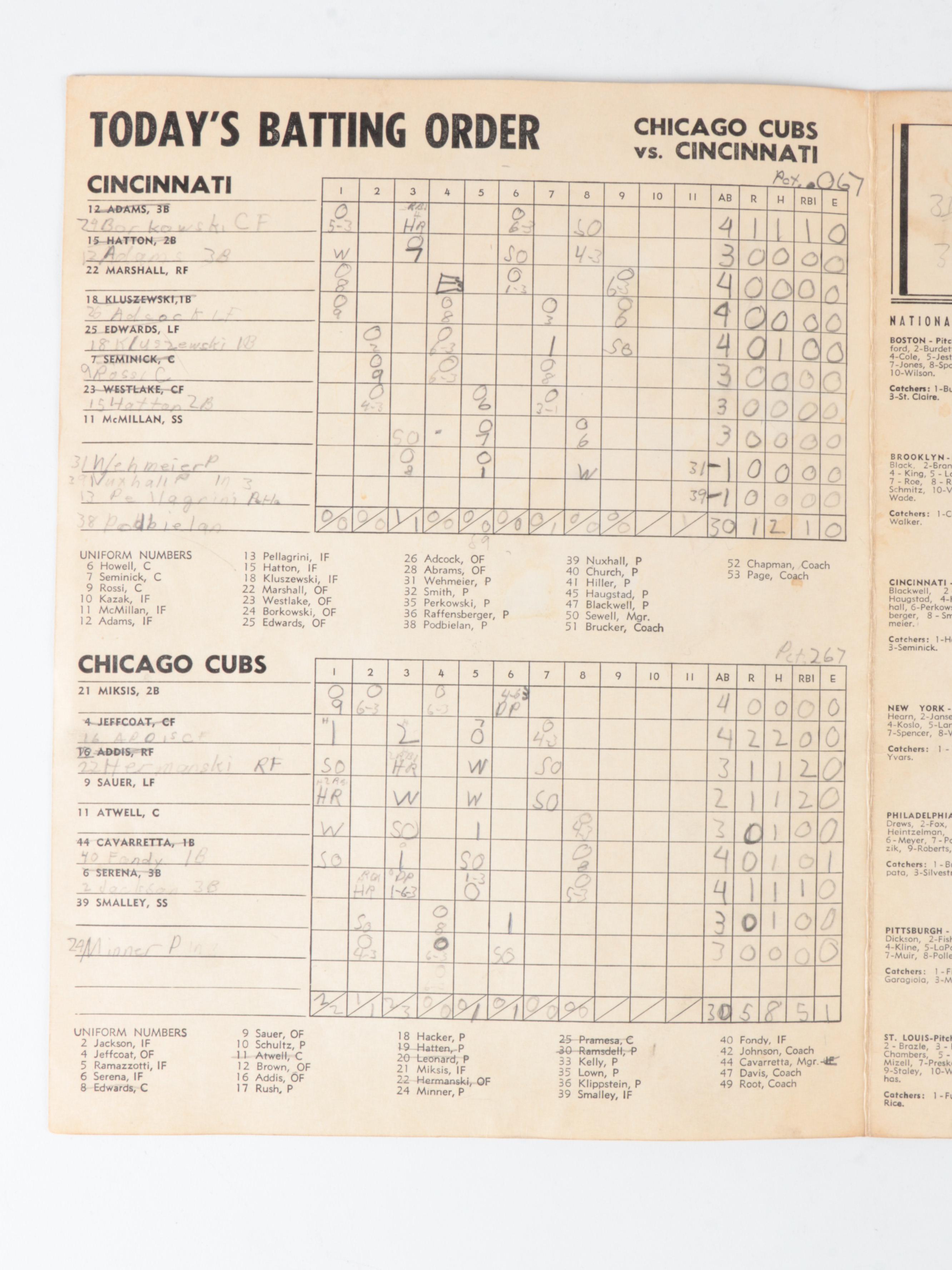 Chicago Cubs Official Programs with Personalized Scorebook, Banks, Musial, 1950s
