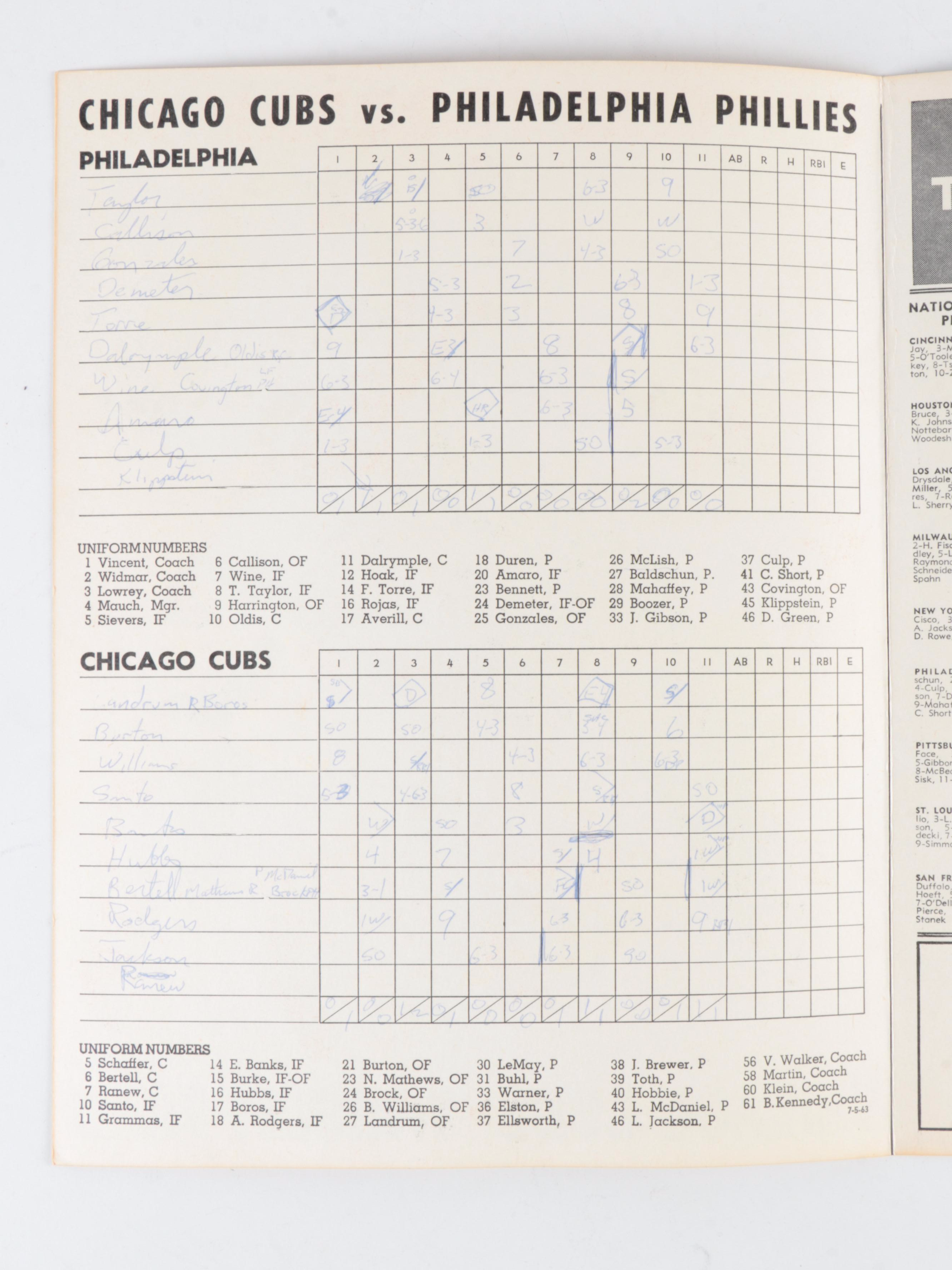 Chicago Cubs Official Programs with Personalized Scorebook, Banks, Musial, 1950s