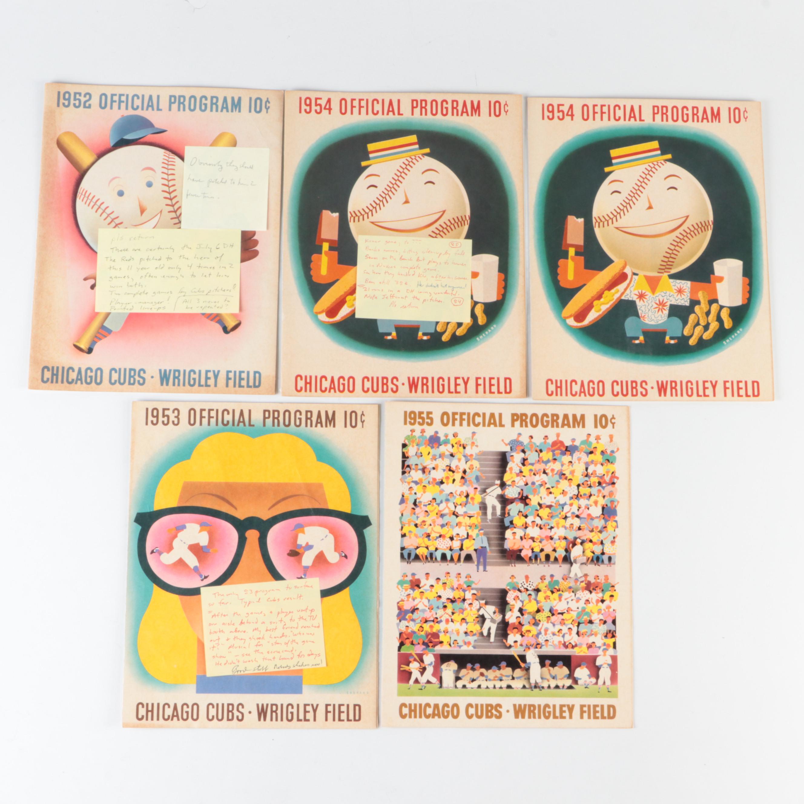 Chicago Cubs Official Programs with Personalized Scorebook, Banks, Musial, 1950s