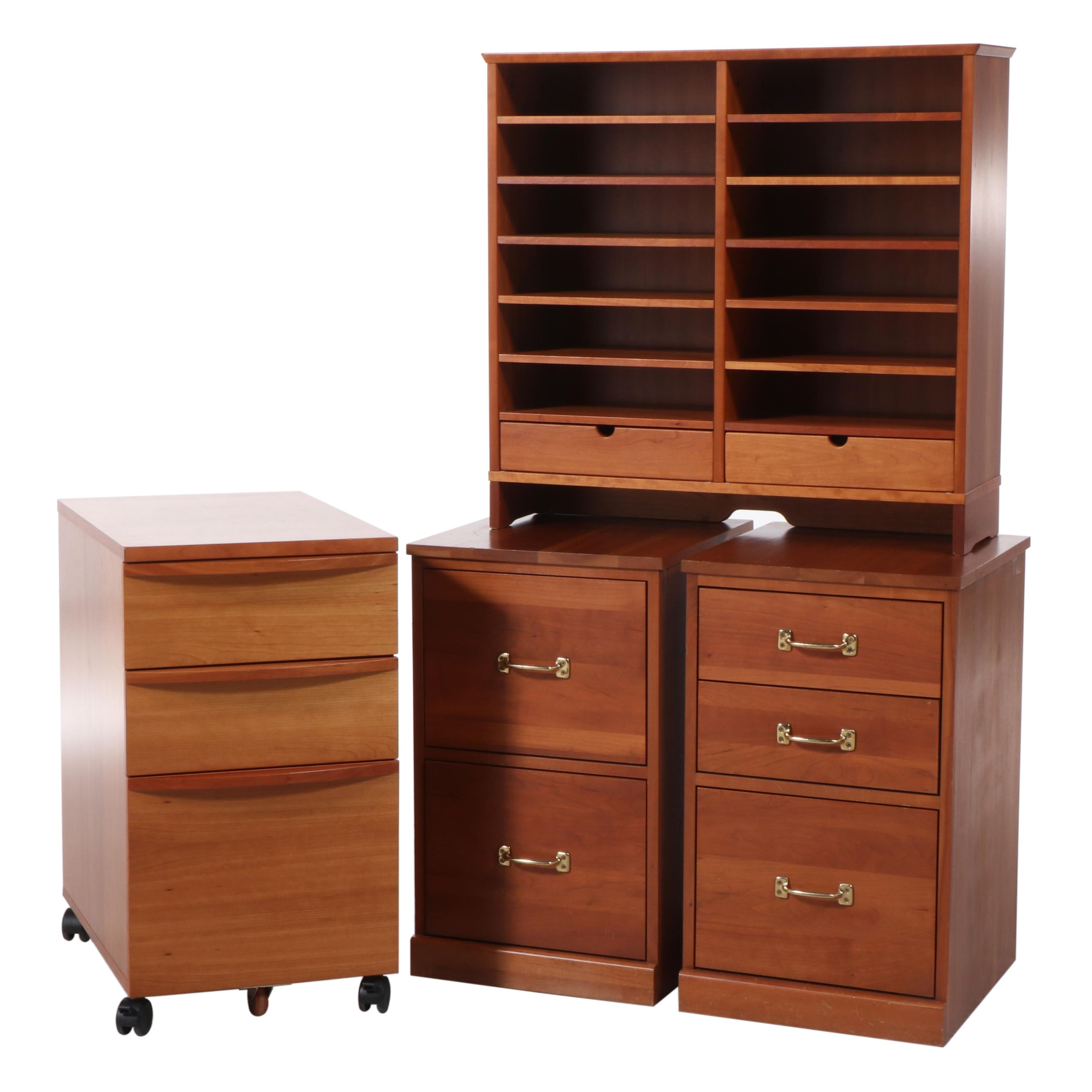 Four Cherrywood File Cabinets, Including Levenger