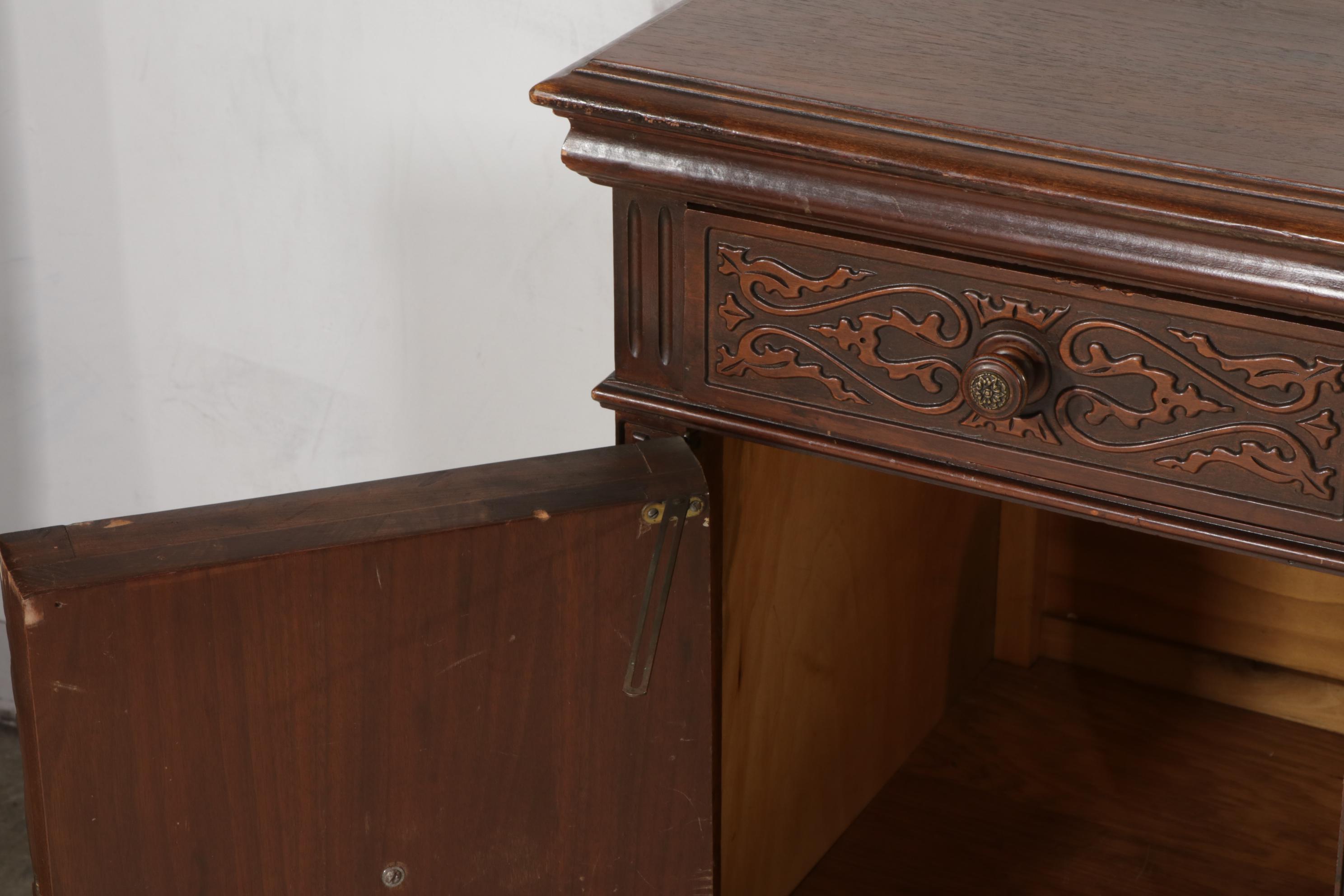Jacobean Revival Walnut Dining Table, Chairs and Sideboard, circa 1930