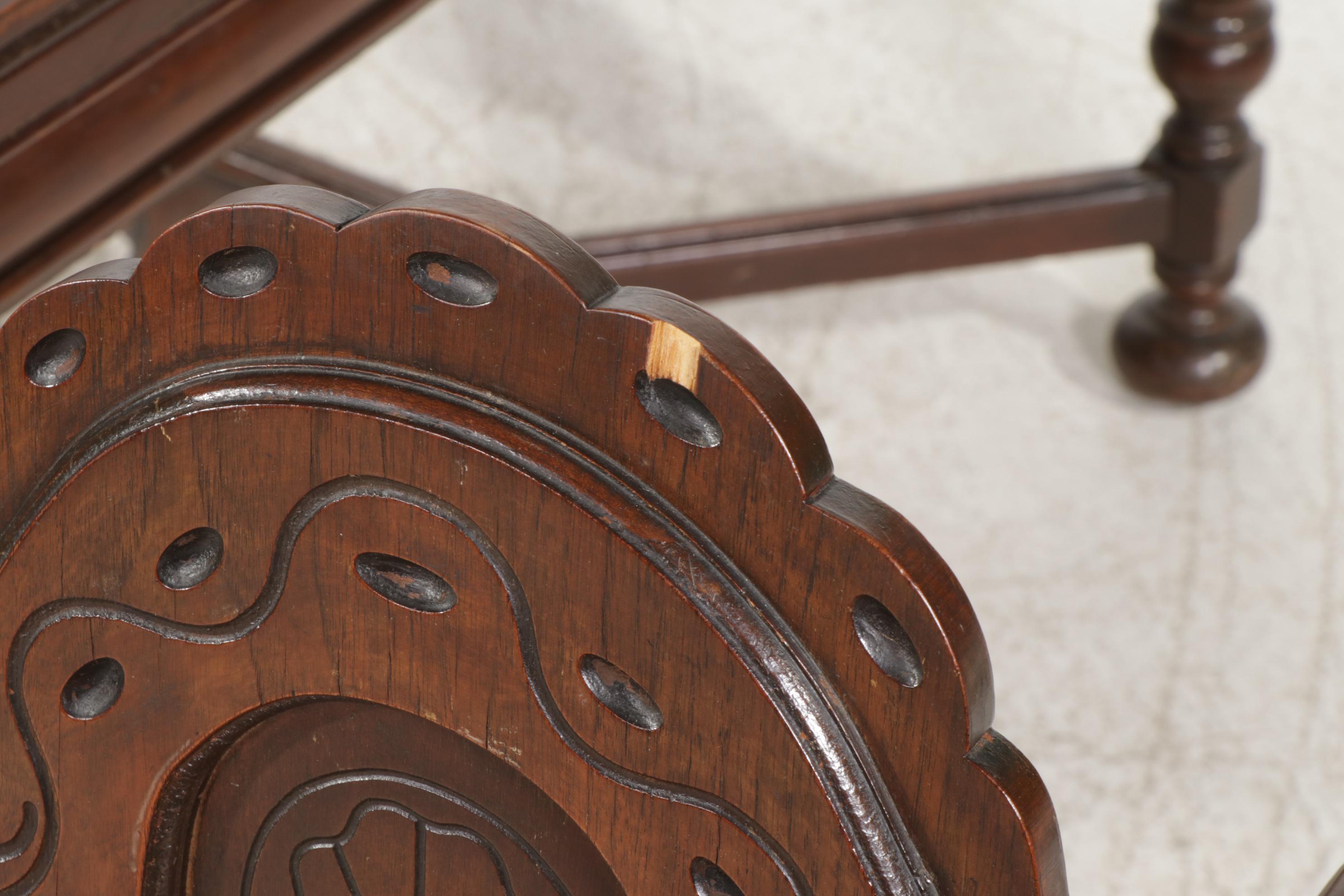 Jacobean Revival Walnut Dining Table, Chairs and Sideboard, circa 1930