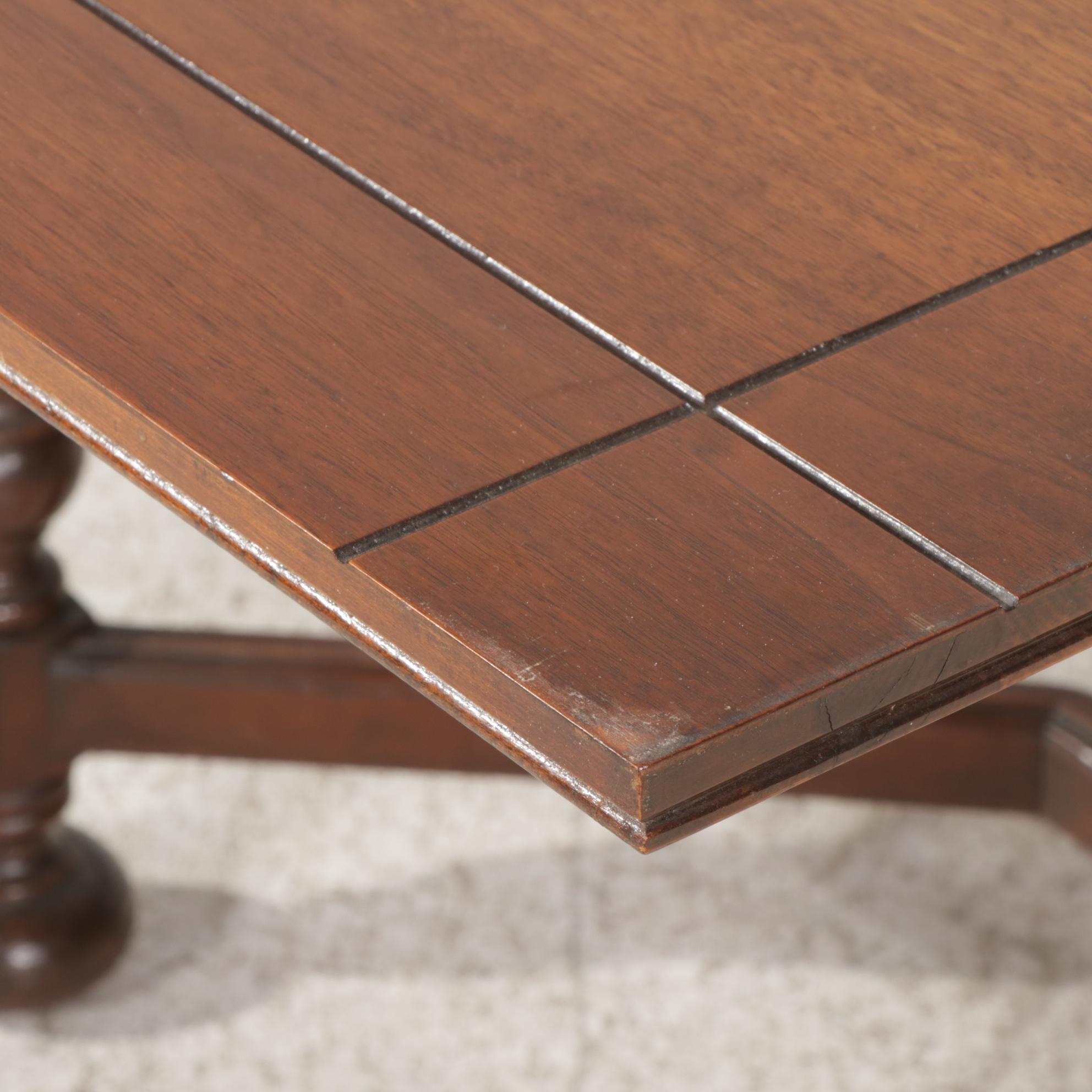 Jacobean Revival Walnut Dining Table, Chairs and Sideboard, circa 1930