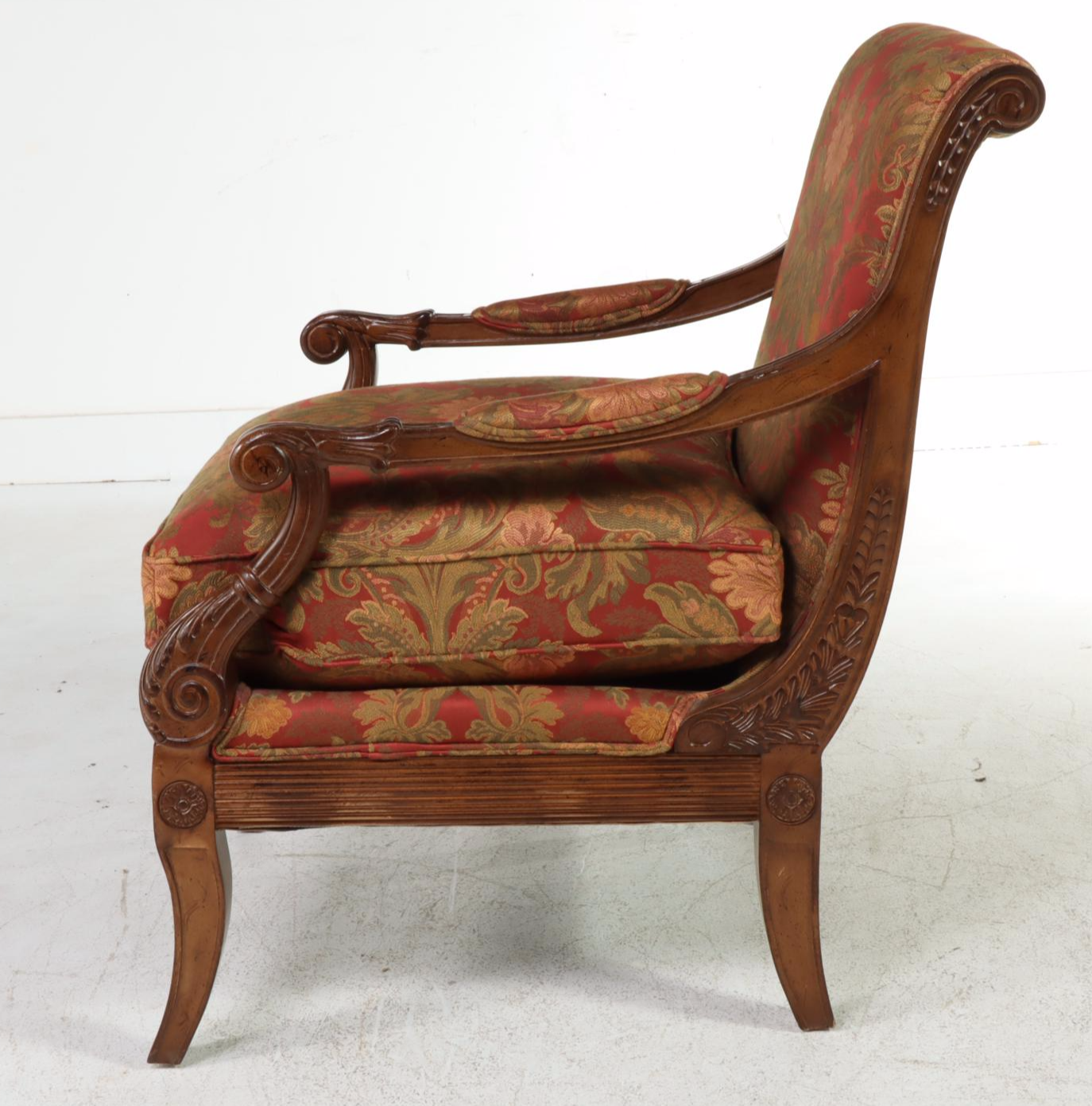 Wesley Hall Empire Style Beech and Custom-Upholstered Fauteuil