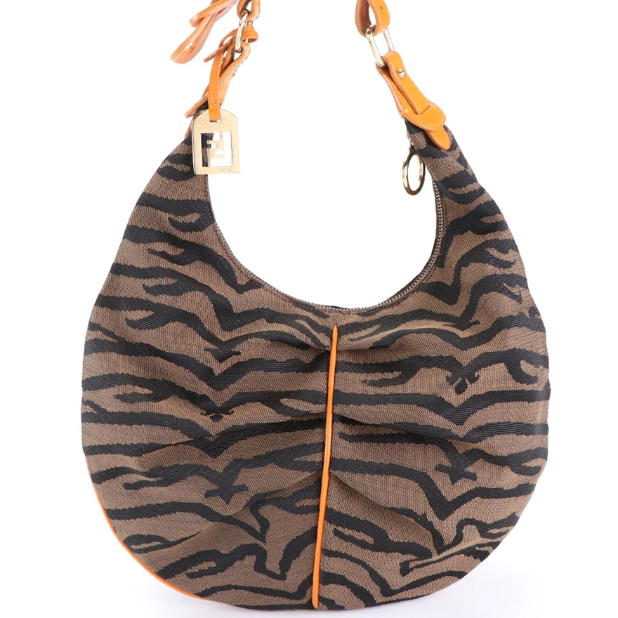 Fendi Animal Stripe Canvas and Leather Hobo Bag