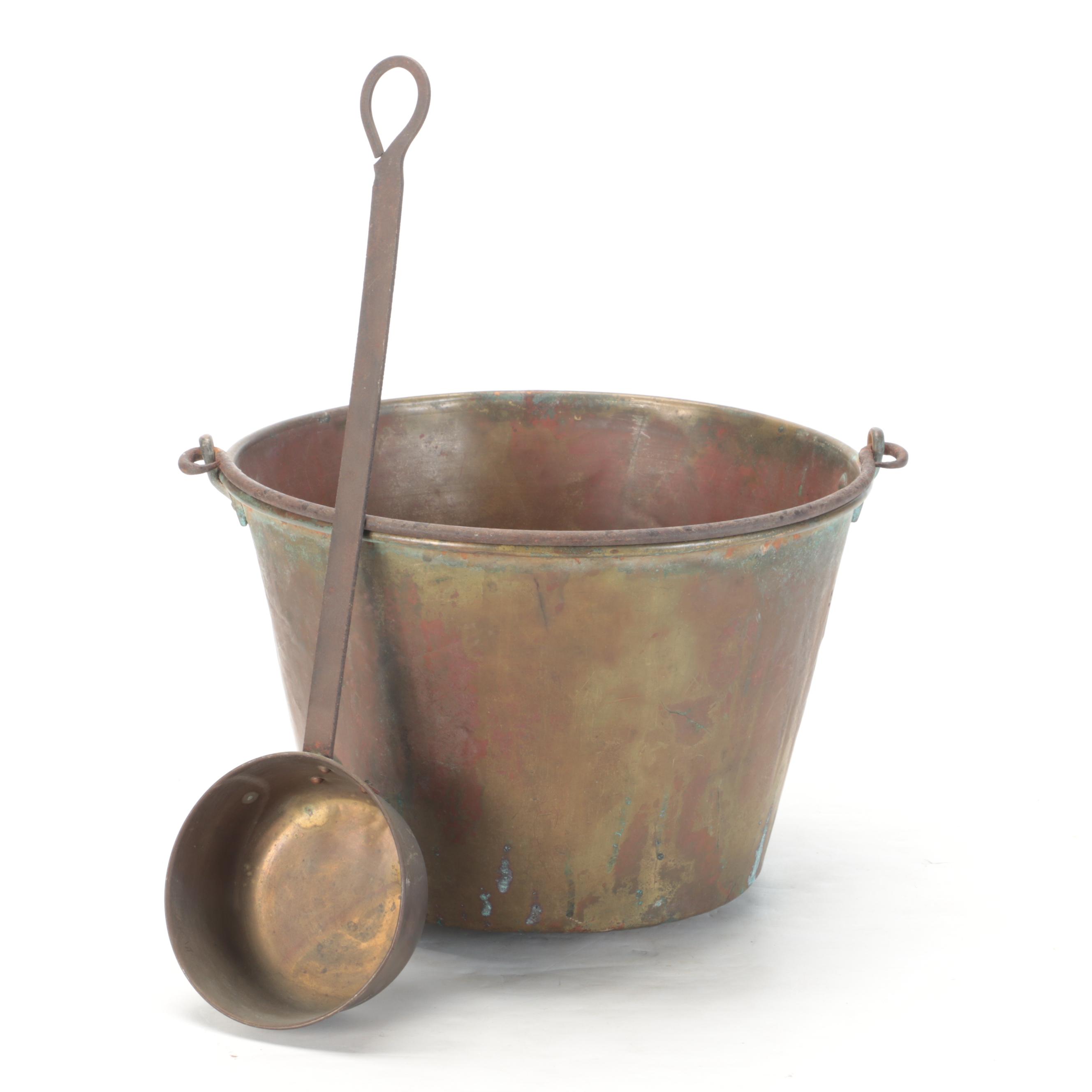 The American Brass Kettle Mfg. Jelly Kettle With Ladle, 20th Century