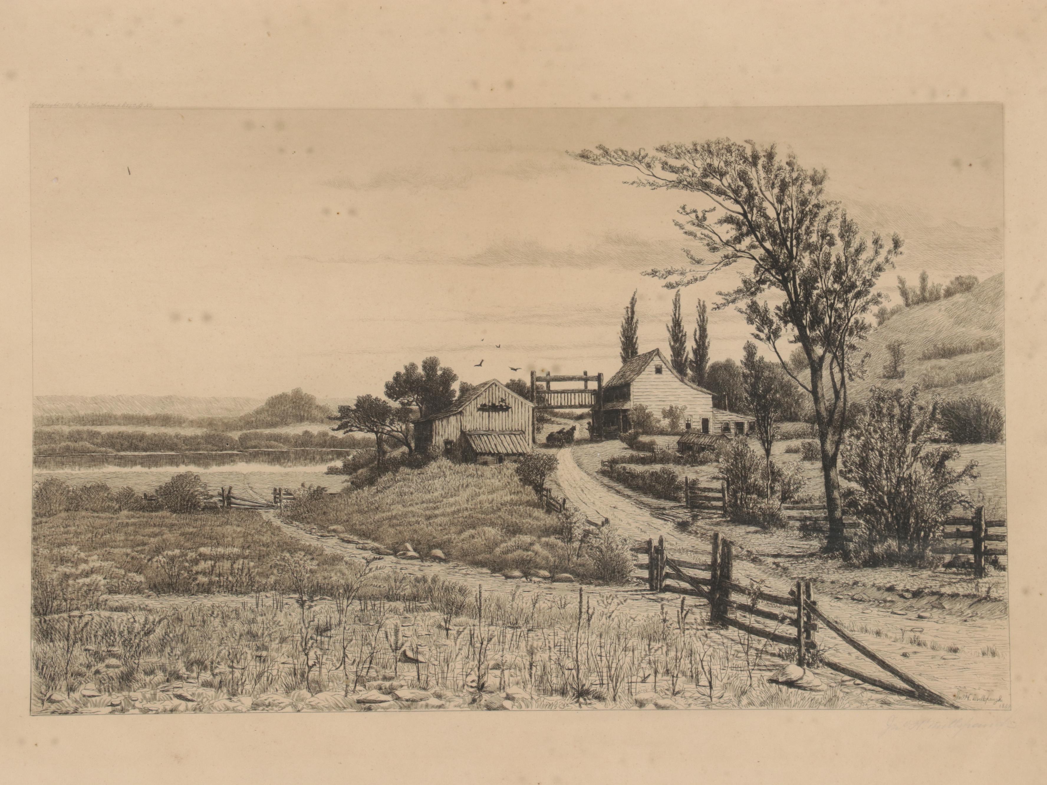 John Hill Millspaugh Etching of Country Landscape, Circa 1875