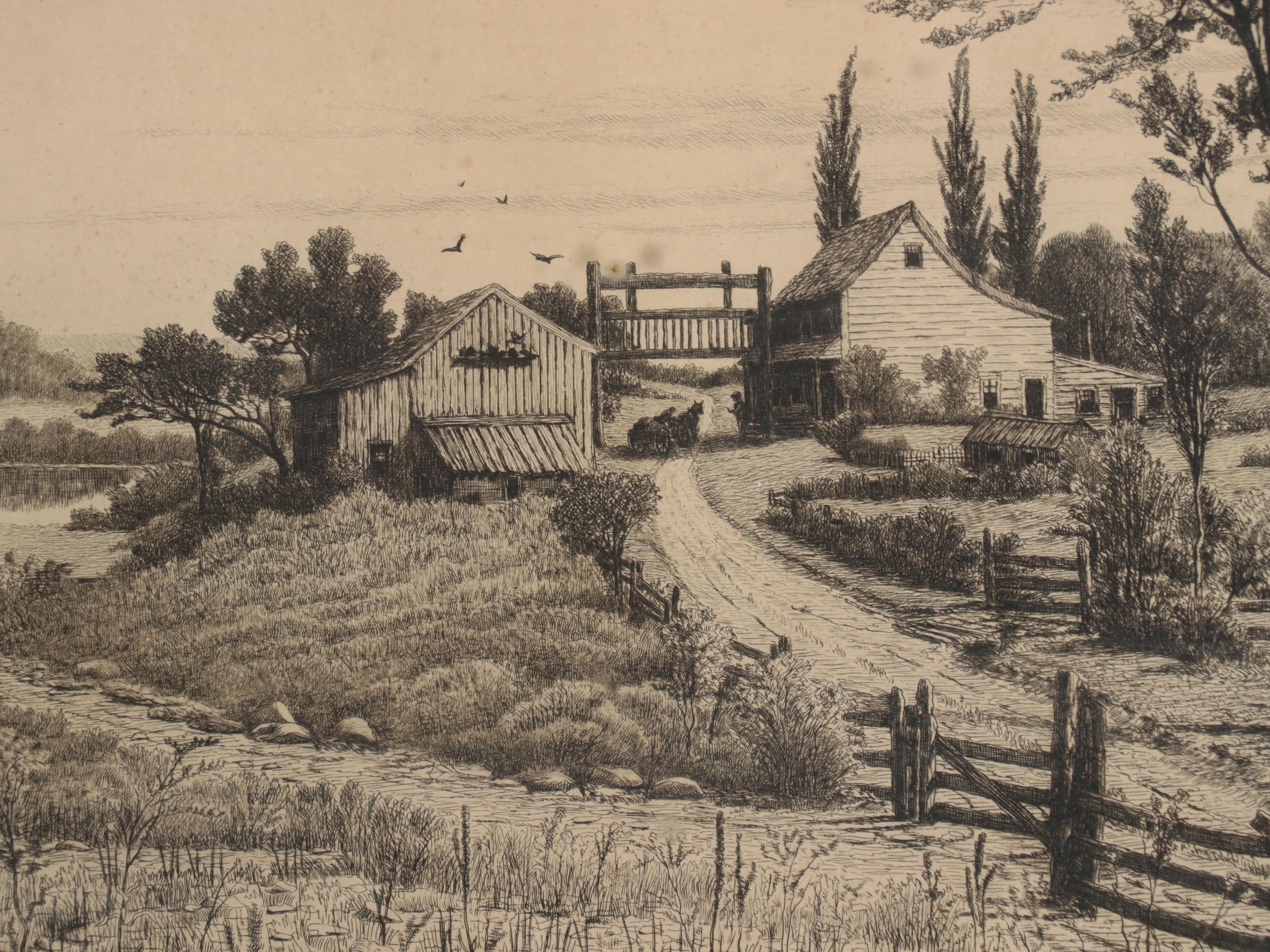 John Hill Millspaugh Etching of Country Landscape, Circa 1875