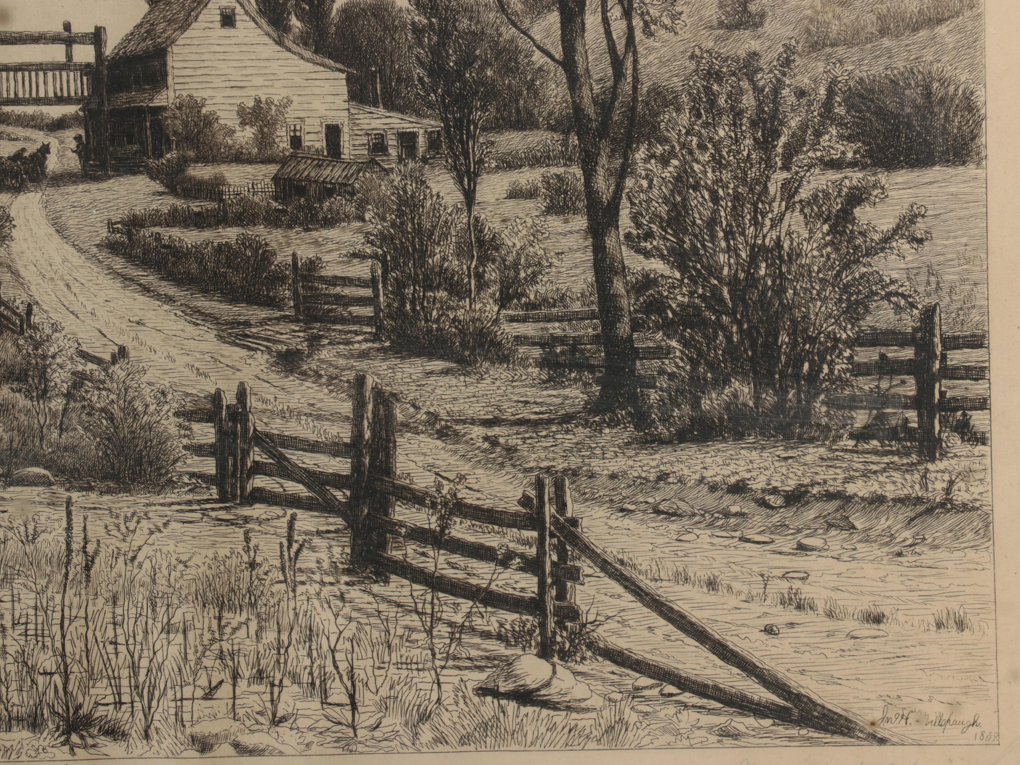 John Hill Millspaugh Etching of Country Landscape, Circa 1875