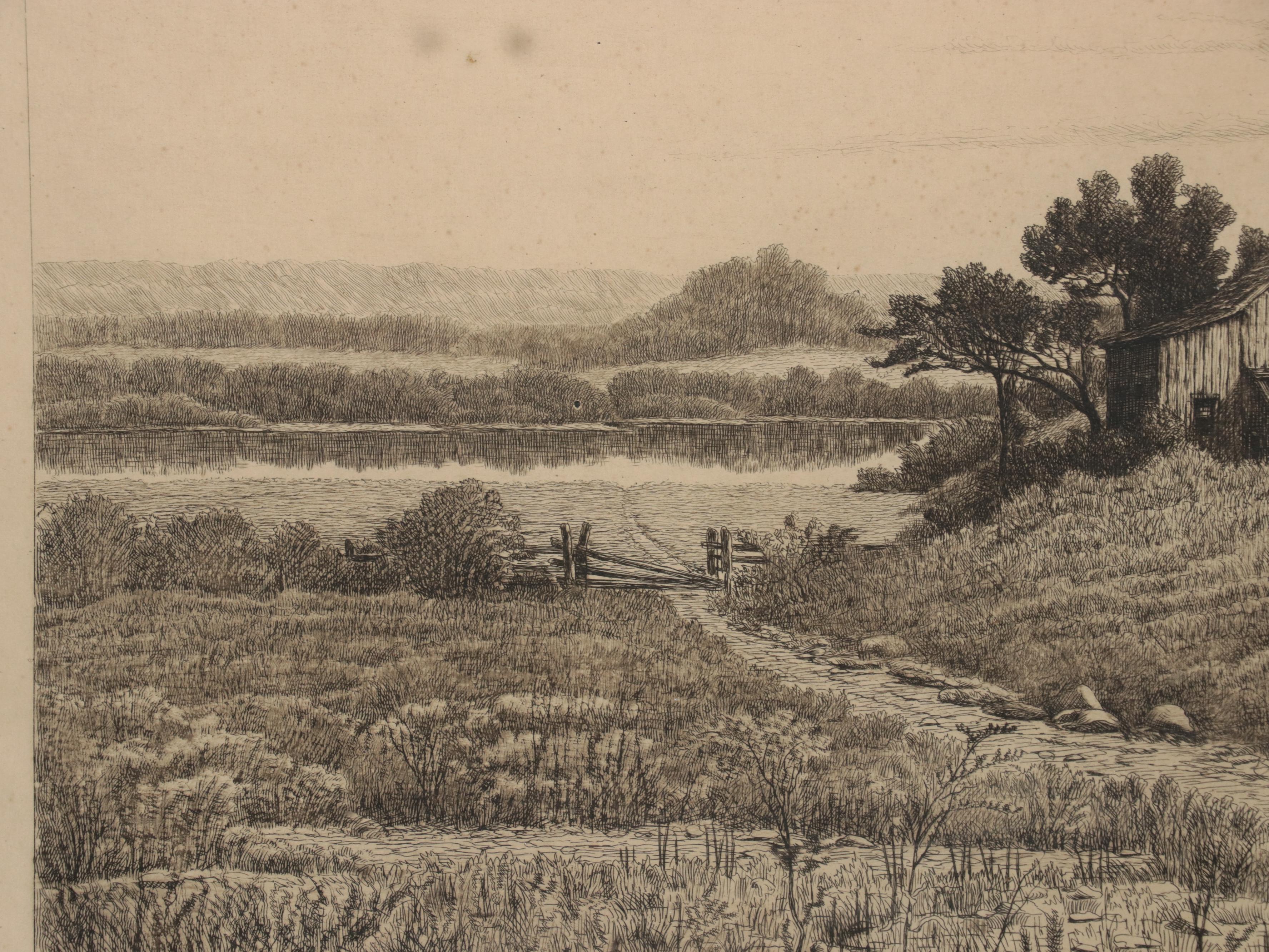 John Hill Millspaugh Etching of Country Landscape, Circa 1875