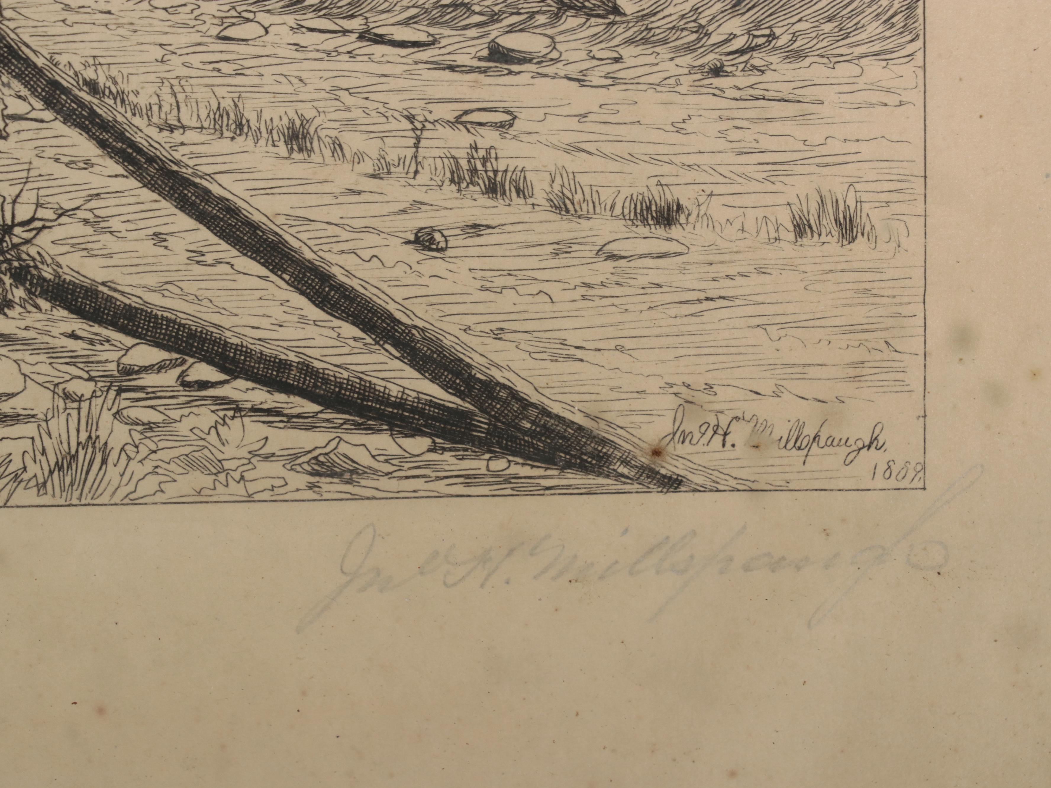 John Hill Millspaugh Etching of Country Landscape, Circa 1875