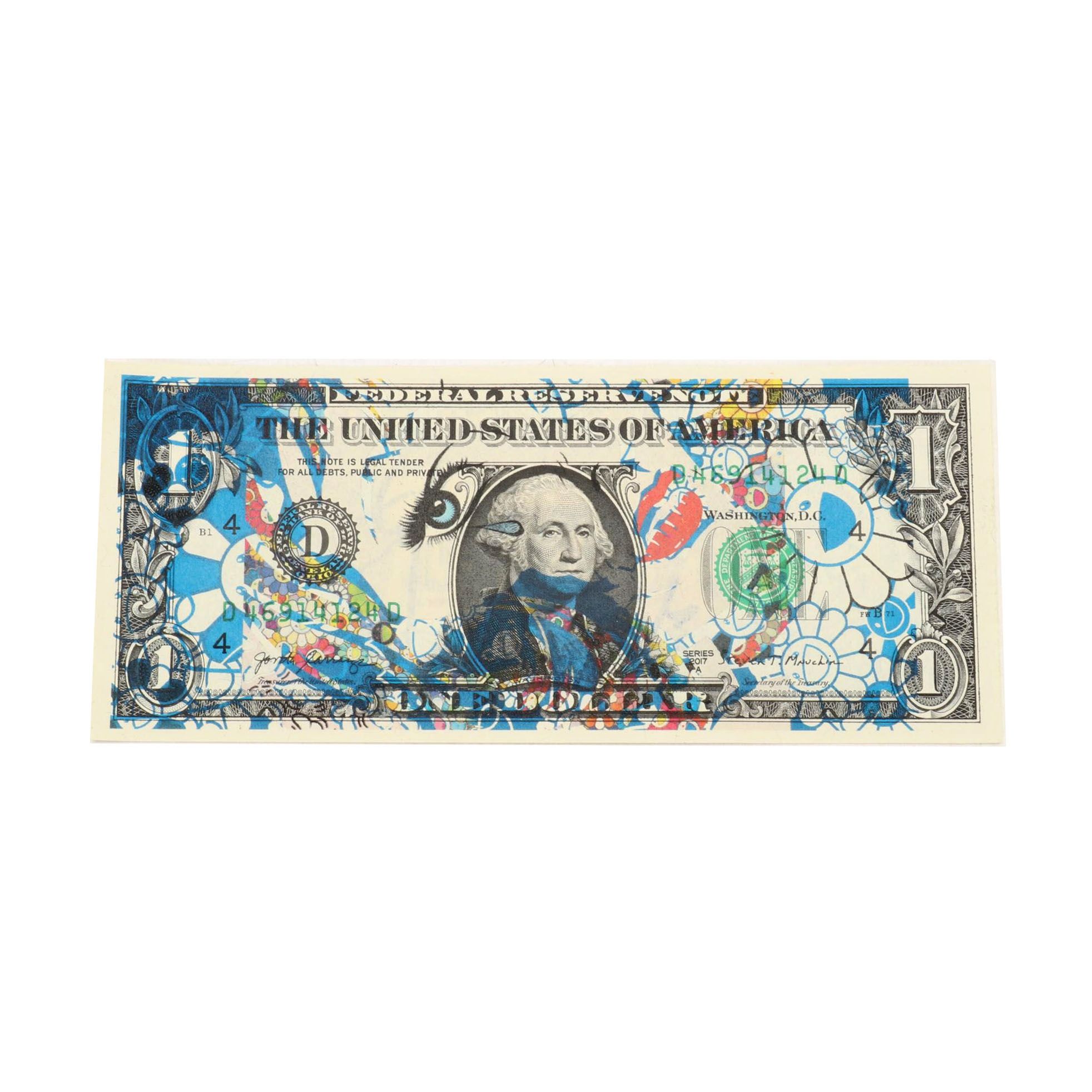 Death NYC Pop Art Defaced One Dollar Bill