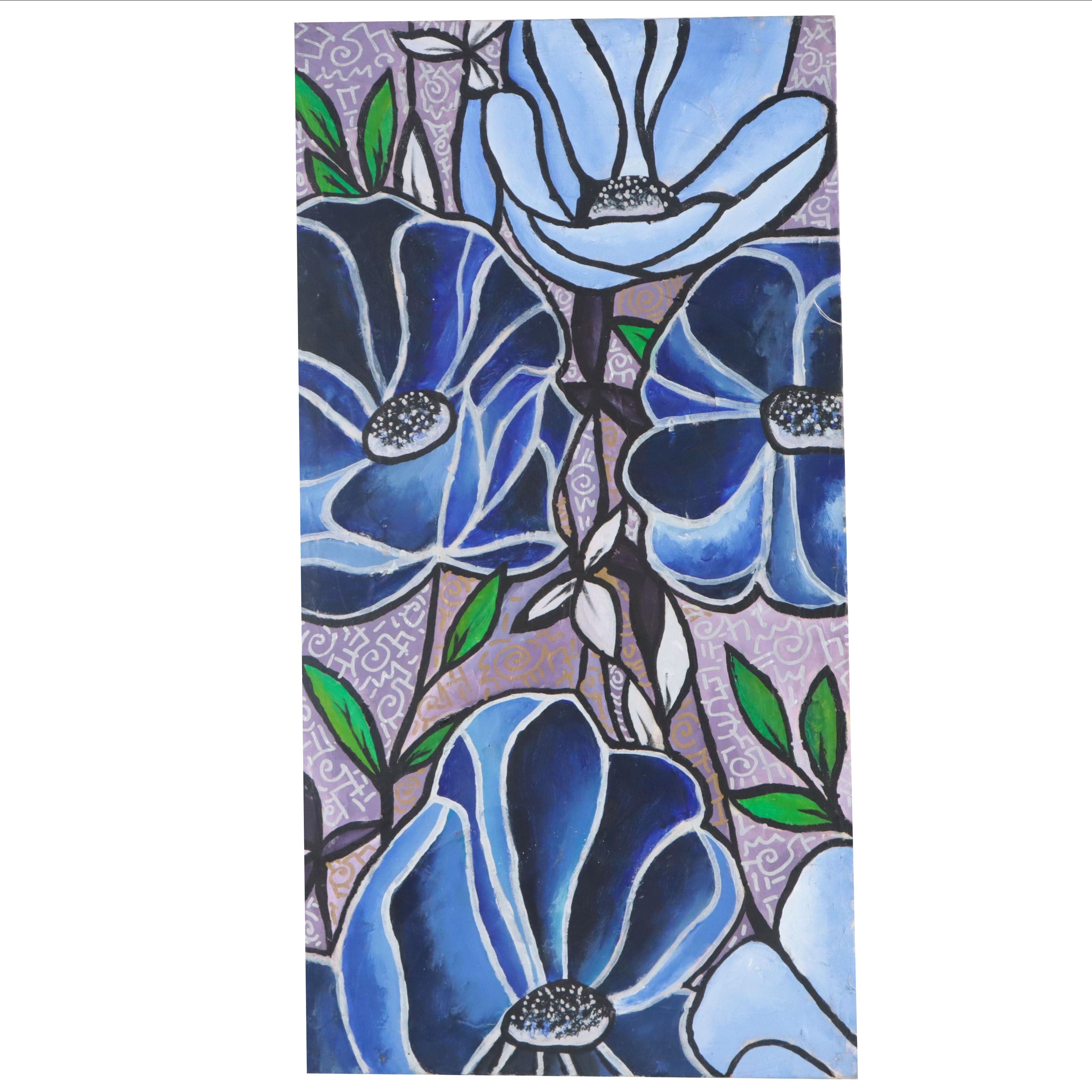 Lanre Buramioh Floral Mixed Media Painting, 21st Century